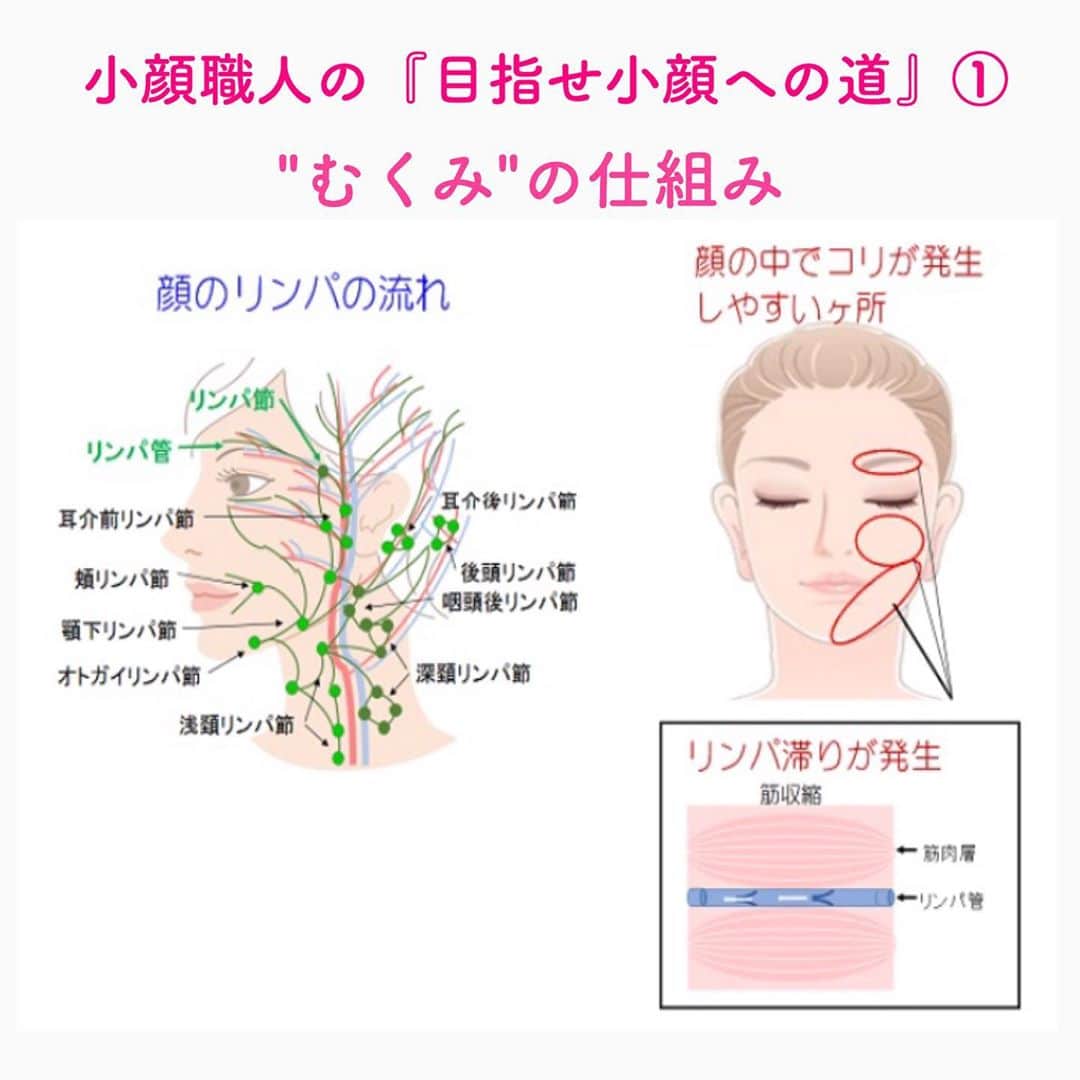 笑顔をリフォームする@健康小顔職人のインスタグラム：「． 小顔職人が皆様の小顔へのお悩みを解決致します！ ． 先日「むくみとたるみ」についてご質問があったので、まずマッサージ方法の前に「むくみ」の仕組みについてお伝えします。 ． むくみは、老廃物と一緒に排出されなかった余分な水分が体に滞り起きる現象です。 ． 余分な水分は老廃物と共にリンパ管に乗って排出されていきます。リンパ管やリンパ節は水道管に例えてよく説明しますが水道管が詰まっていると水の流れが悪いようにリンパ管が詰まっていると流れが悪くなります。 ． しかも、 血流は1分間→約40秒で全身 リンパは1分間→約24センチ ． という、超ゆっくりペース。これは正常な方の速さです。滞りがある方はもっと遅いと思ってください。 ． むくみを改善するマッサージの後スッキリ感があっても、すぐに見た目の結果が出ないのはそのためです。 ． セルフマッサージや美顔器、カッサなどでマッサージをされている方は画像を参考に、顔のコリや筋肉をほぐしながらリンパの流れにそって老廃物や水分を流してあげましょう！ ． ． 沢山の幸せな笑顔が世界中に溢れますように✨ ． ． 🍀リフトアップクリーム&ボタニカルオイル ネットショップにて発売中 https://yushian.thebase.in/ baceアプリ→小顔職人で検索🔍 ． ． 💆🏻‍♀️心美体を整える「小顔整顔トリートメント」 👰ブライダル小顔🤰マタニティ小顔＆足リフレ ♨️代謝を上げる「Hot&Coldストーンリンパマッサージ」 ご予約はプロフ🔗→HP→予約サイトへ！ ． ． ✨気を整えて心と体を健康に！チャクラエネルギーセラピー ※Hペッパー等の予約サイトからは予約できません。ご予約は必ずホームページからお願いします(プロフ🔗) ． ． 💟あなたも小顔職人になれる👍 小顔職人養成スクール！スクール生募集中！詳細・お申込はプロフ→HP→小顔養成スクールへ！ ． ． ． ☪️スピリチュアルワークショップ ◉内山エナさん10/6(日) 詳細・お申込はプロフ→HPへ ． ． #小顔職人 #小顔マッサージ #小顔になりたい #幸せはいつも自分が連れてくる #笑顔は世界を明るくする #皆んなでハッピーになろう #自分を愛そう #世界が愛で溢れますように #自然治癒力は素晴らしい  #健康な小顔になろう #体温を上げて代謝を上げよう #心身共に整ってこそ美容 #笑顔をリフォームする小顔職人 #いつもご覧頂きありがとうございます  #happylife #happiness #happysmile #health #Wellness #wellnessblogger #loveyourself」