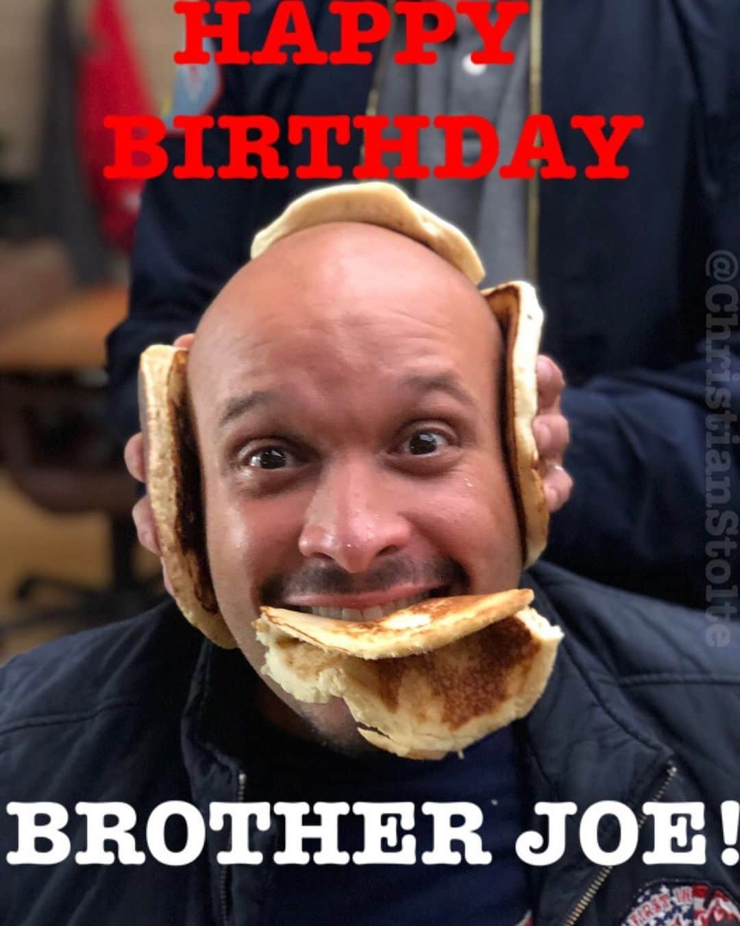 クリスチャン・ストールティのインスタグラム：「Sure, #ChicagoFire is about to begin its 8th SEASON, but more important than that,  IT’S JOE MINOSO’S BIRTHDAY! So slap some flapjacks on your head and celebrate one of the funniest, most talented, biggest-hearted people I know.  @joeminoso」