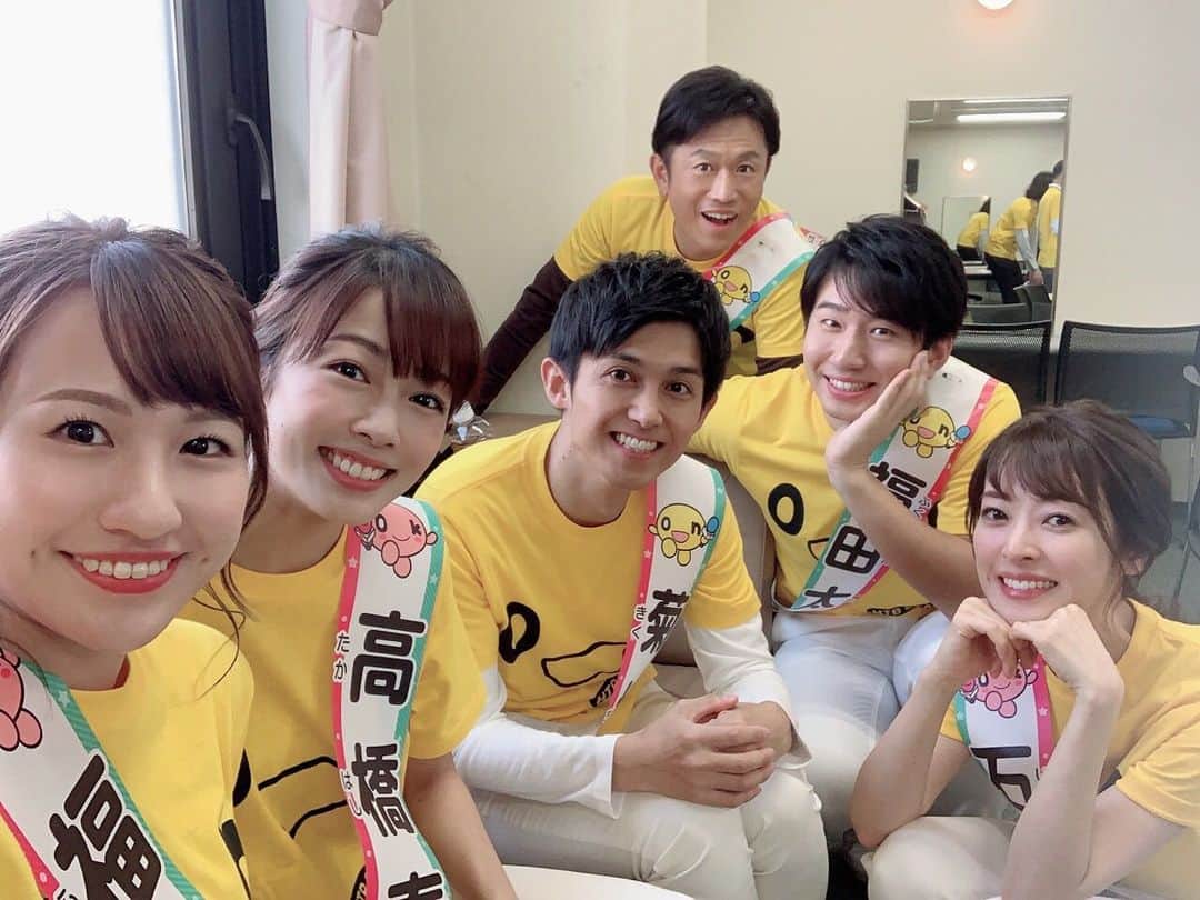 高橋春花のインスタグラム：「HTBまつり、始まるよーっ！！ #12時から #オープニング #ただ今準備中 #左から #福永裕梨 #高橋春花 #菊地友弘 #林和人 #福田太郎 #石沢綾子 #HTB」