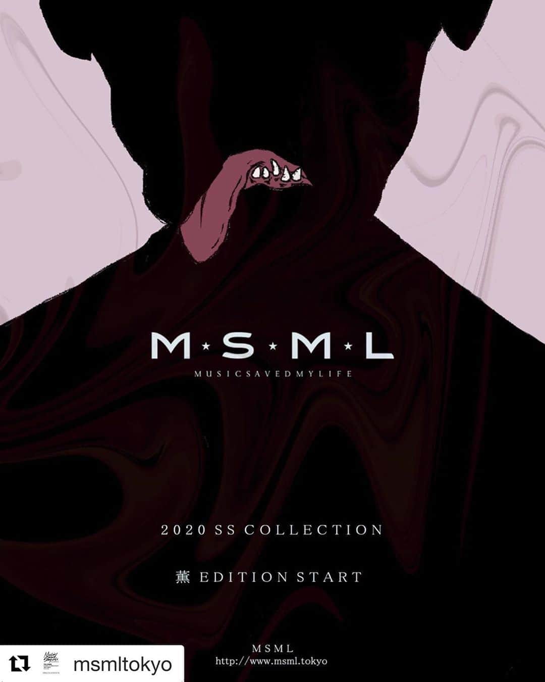 のインスタグラム：「ディルアングレイの薫君も msmlに参加です！ #Repost @msmltokyo with @get_repost ・・・ 【NEWS】  M.S.M.L./MUSIC SAVED MY LIFE NEW DIRECTOR.  薫 Edition START!!! DIR EN GREY（ディル・アン・グレイ） DIR EN GREYのギタリスト兼リーダー、薫。  日本を始め世界各国で活動し、アルバム『UROBOROS』は世界17ヵ国で同時期発売され、米ビルボード誌のTop Heatseekersチャートでは1位を、Top Independent Albumsチャートで9位をそれぞれ記録している。 ライヴ活動も各国で積極的に行っており、南米を含む全米からヨーロッパ、アジア、オーストラリアまで計30カ国で公演を行っており、  日本でもDIR EN GREYの全国ツアー”TOUR19 This Way to Self-Destruction”が 2019年9月15日(日)から11月20日(水)にかけて開催中。 ✔︎DIR EN GREY  https://direngrey.co.jp  Head Shop GARDEN TOKYO & SHOWROOM Collaboration @crimie_official x @chordnumbereight x @kaoru_crooo ——————————————— Graphic by  @kaoru_crooo Designed in #Tokyo Designed by @tsuyoshi_ptp @katsuma_drums @kaoru_crooo #musicsavedmylife #msml #msmltokyo #musicsavedmylife20SS #DIRENGREY #薫EDITION #START ———————————————」