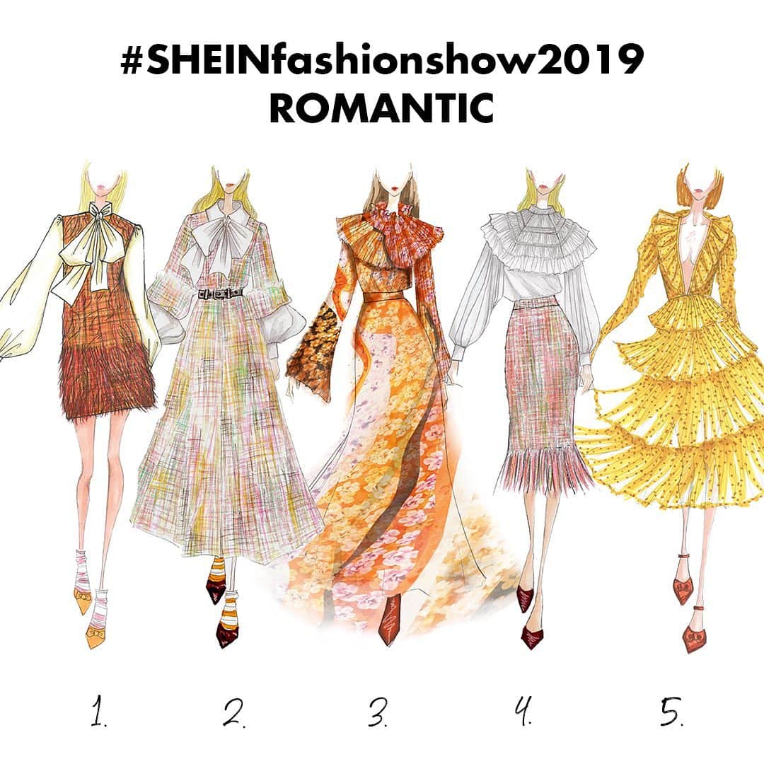 SHEINさんのインスタグラム写真 - (SHEINInstagram)「🍁SHEIN X FASHION SHOW FW19🍁 We just designed our first runway collection and we’re coming to Paris for our debut fashion show! 😱😍（http://shein.top/5fv91m8）💃🏼💅🏼 #MeetSHEIN #SHEINfashionshow2019 🙋🏻‍♀️To celebrate, vote for your favorite catwalk sketches and help us spread the word to win SHEIN X FASHION SHOW FW19 collection outfits (available Oct. 3rd) and gift cards along the way!🎁🎁 💓How to Enter: 1. Follow @sheinofficial and like this post 2. Comment your favorite catwalk sketch number and tag 2 friends below 3. Repost the announcement (on the second slide) on your IG and include the hashtag #SHEINfashionshow2019 💜Prizes: 100 followers (worldwide) will each win 5 exclusive pieces from our SHEIN x Fashion Show FW19 collection! ☑Winners will be announced on 10/8 on @sheinofficial *SHEIN reserves the right to final interpretation. Good luck!」9月28日 8時21分 - sheinofficial