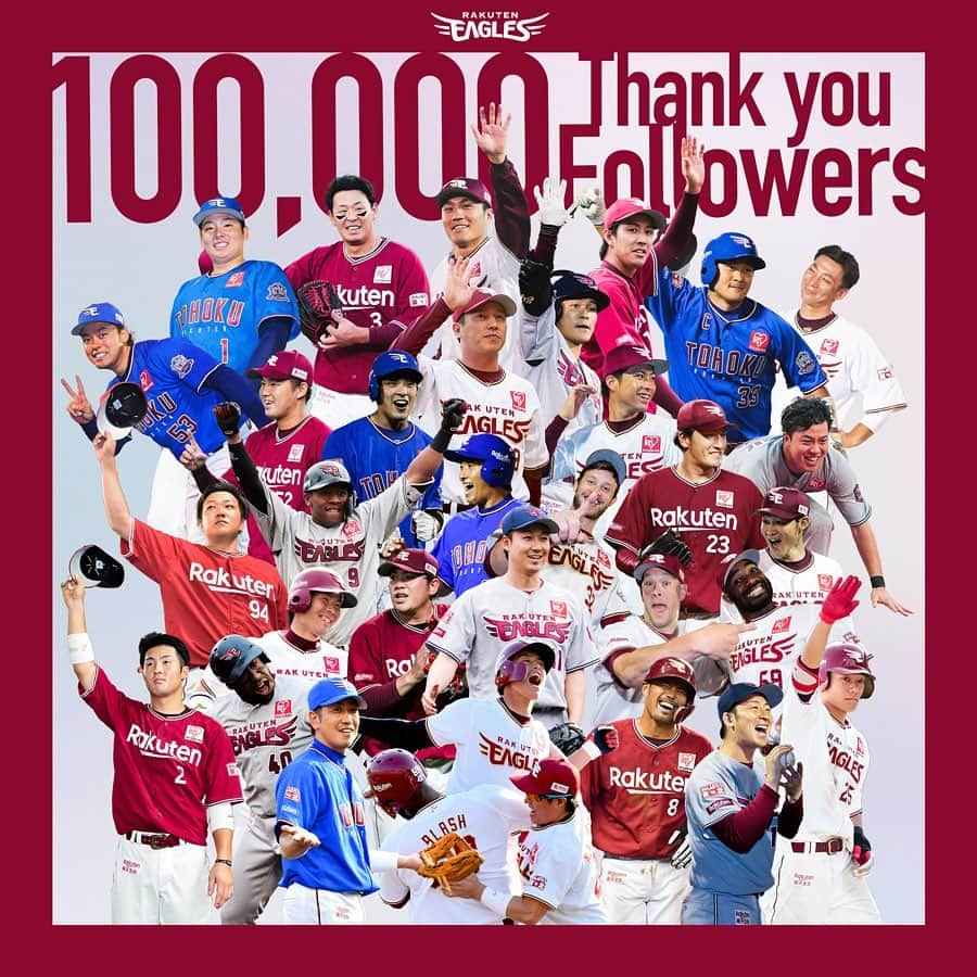 東北楽天ゴールデンイーグルスさんのインスタグラム写真 - (東北楽天ゴールデンイーグルスInstagram)「⚾️ 10万フォロワー突破‼️‼️‼️✨✨✨ いつも沢山のいいねとコメントありがとうございます😊 これからもよろしくお願いいたします✌🏼⚾️ #rakuteneagles #日本一の東北へ」9月28日 12時50分 - rakuten_eagles