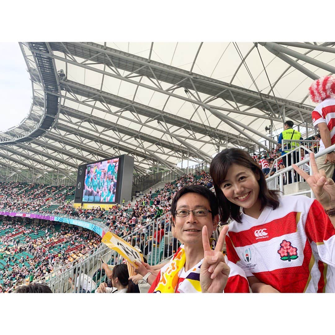 澤口実歩さんのインスタグラム写真 - (澤口実歩Instagram)「ラグビーW杯 日本の第2戦、アイルランド戦まであと1時間！！ 静岡のスタジアムで、#野村明大 アナと遭遇！！ 全力で応援してきます✨✨🏉がんばれ日本🏉 #明大さん #すまたん #わたしは #かんさい情報ネットten. の取材」9月28日 15時30分 - miho_sawaguchi