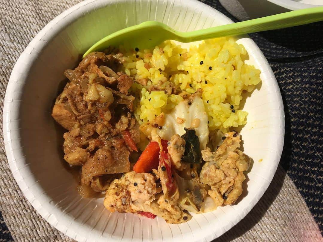 のインスタグラム：「保育園ママ達と林試の森でピクニック。差し入れにゆーこちゃんから習ったポークビンダルー、エッグポリヤル、レモンライスを作った。どえりゃー美味かった！」