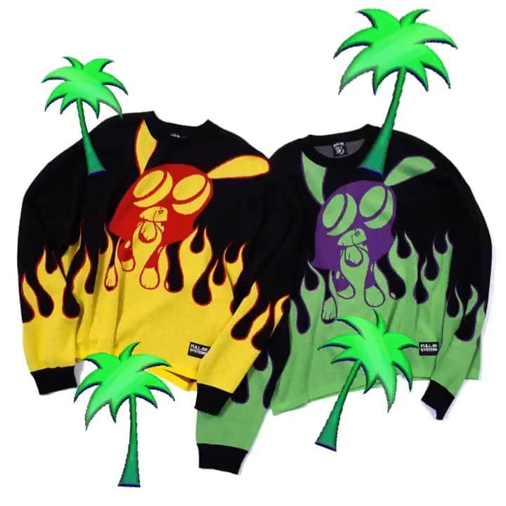 DJ DARUMAのインスタグラム：「🌴FULL-BK SKO FIRE KNIT🌴 Available now at @fullbk Online Store.  Shipping both domestically and internationally. ☑ SKO FIRE KNIT 17,064 yen」