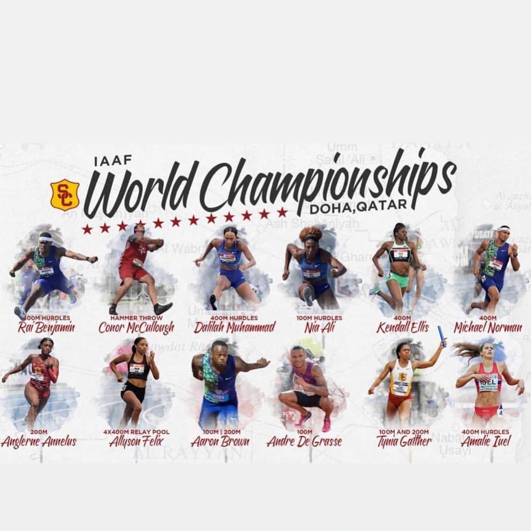 ダリラ・ムハマドさんのインスタグラム写真 - (ダリラ・ムハマドInstagram)「Trojans at World Championships! Fight on ✌️! My first round starts the Oct 1st. Watch me run on NBC! #Doha2019 #Nike」9月28日 23時27分 - dalilahmuhammad_