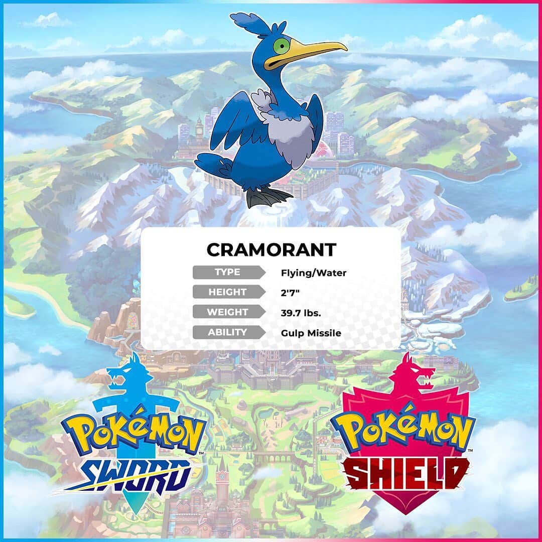 Pokémonさんのインスタグラム写真 - (PokémonInstagram)「🚨 New Pokémon Discovered! 🚨  Meet Cramorant, the Gulp Pokémon! This Pokémon is a voracious eater (sometimes swallowing things that it shouldn’t!) and can be a bit forgetful—but will never forget a Trainer it grows to trust.  So wholesome. #PokemonSwordShield」9月5日 7時43分 - pokemon