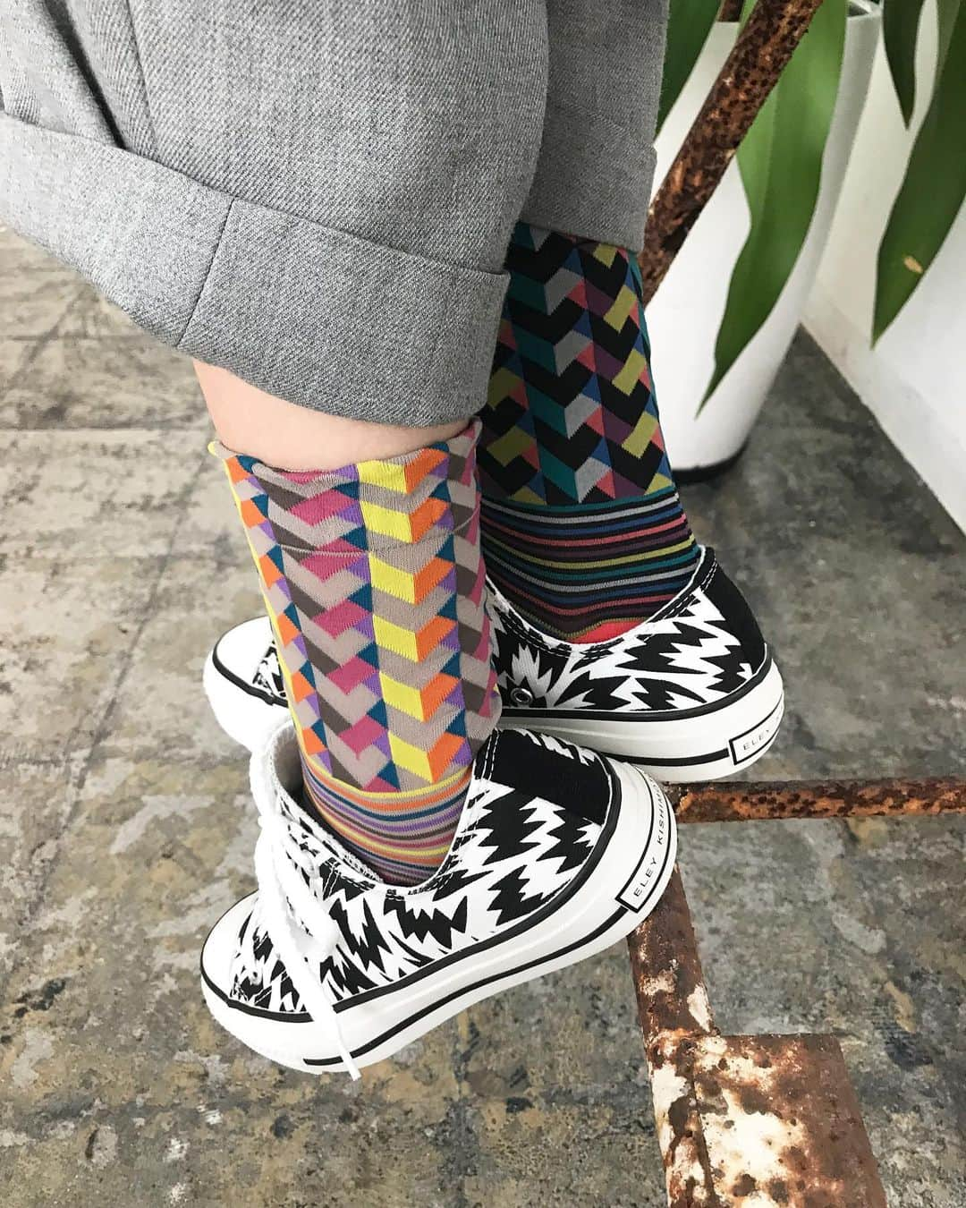 アヤメさんのインスタグラム写真 - (アヤメInstagram)「Sock of the day🧦👀 #ayamesocks with  #eleykishimoto #onlinestore #available #worldwideshipping🌎 柄×柄の秋⚡️🍄✨ #converse #イーリーキシモト #ayamepeople #🧦#くつした #柄柄#イーリーフラッシュ #まだ下ろしてない#何年越し」9月5日 10時41分 - ayame_socks