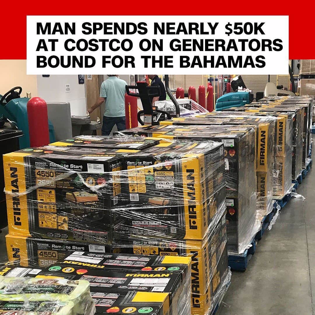 CNNさんのインスタグラム写真 - (CNNInstagram)「A man who wishes to stay anonymous walked into a Costco in Florida on Wednesday and bought 100 generators to send to the hurricane-ravaged Bahamas. His receipt read $49,285.70. "It's important that we help each other out. It's better than just sitting there," he said. "You see a need and you fill it." The shipment, which also includes peas, beans, coffee, salt, pepper and other essentials, was loaded onto trucks and will eventually arrive by boat on the hard-hit islands of Grand Bahama and Abaco, the man said.⁣⁣ ⁣⁣ ↖️ Tap the link in our bio to see how you can help those affected by #HurricaneDorian.」9月5日 22時17分 - cnn