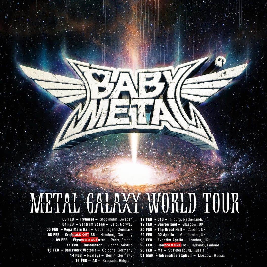 BABYMETALさんのインスタグラム写真 - (BABYMETALInstagram)「2020 shows in Hamburg, Paris & Helsinki are now SOLD OUT!  Get tickets & VIP packages for the rest of the METAL GALAXY WORLD TOUR before it's too late！  #BABYMETAL #METALGALAXY #EUROPE202」9月5日 17時57分 - babymetal_official