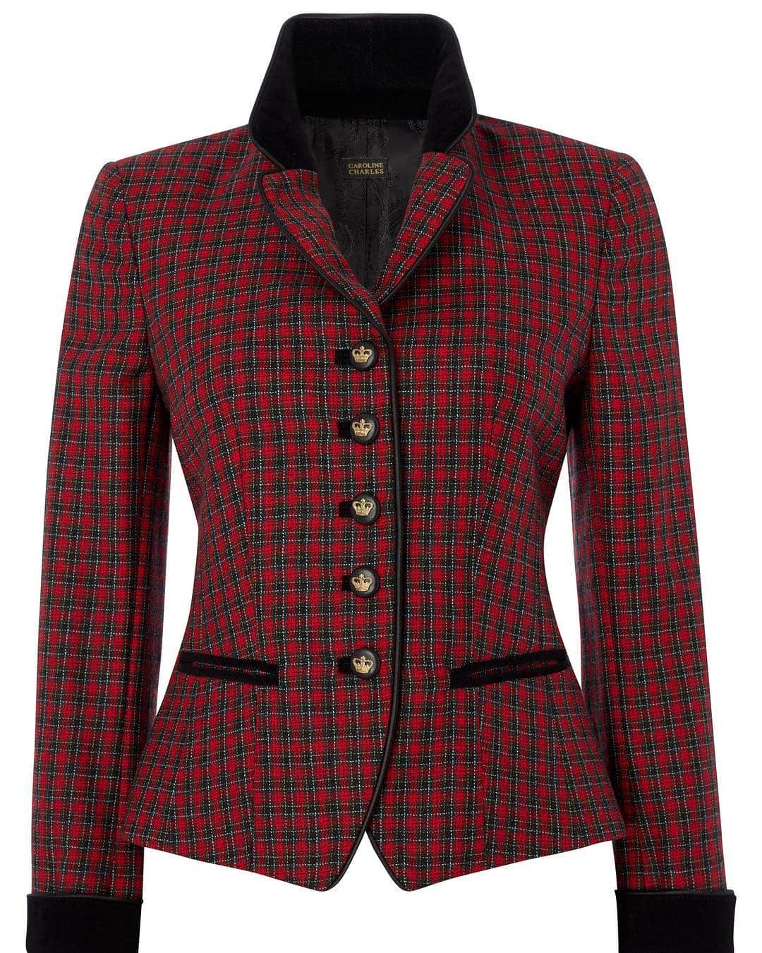 キャロライン チャールズのインスタグラム：「All about the details.  Scottie Tartan Jacket AW19. Available online now. #newarrivals #tartan #check #aw19 #red」