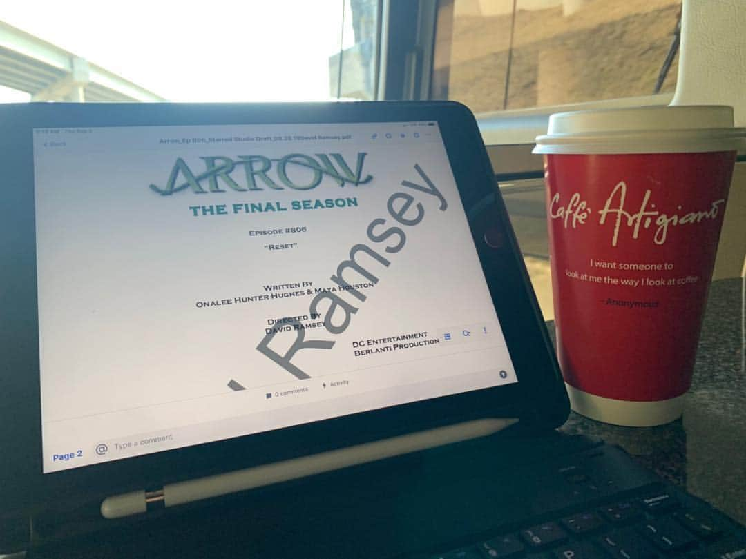 デヴィッド・ラムゼイのインスタグラム：「It has begun... #ArrowFinalSeason #806」