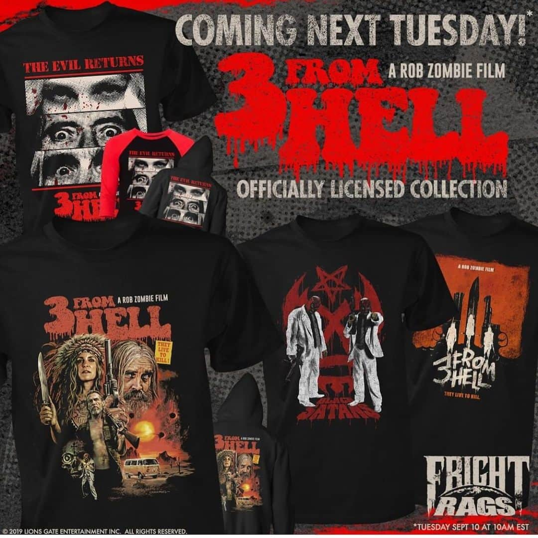 ロブ・ゾンビさんのインスタグラム写真 - (ロブ・ゾンビInstagram)「Dig this killer 3 From Hell swag coming your way from @frightrags !!! 💀#3fromhell #robzombie #sherimoonzombie #richardbrake #billmoseley #emiliorivera #theblacksatans #freethethree #thedevilsrejects #jeffdanielphillips #sidhaig」9月6日 9時21分 - robzombieofficial