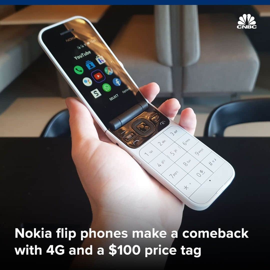 CNBCさんのインスタグラム写真 - (CNBCInstagram)「Try not to flip out. 😮⁠ ⁠ Nokia said it’s bringing back a flip phone that it first introduced a decade ago — but this time, you’ll have 4G mobile internet. 📶⁠ ⁠ The Nokia 2720 Flip , which will feature modern apps like Google Assistant, YouTube, Facebook and WhatsApp, is a fresh take on Nokia’s original 2720 Fold.⁠ ⁠ And just like you could with old flip phones, users can open the new device to take a call and close it to hang up.⁠ ⁠ The phone goes on sale later this month and costs an affordable $98 — which the company hopes will attract consumers who are holding off on buying expensive new phones.⁠ ⁠ For more details on the Flip 2720 and the other Nokia products soon to be unveiled, visit the link in bio.」9月6日 11時00分 - cnbc