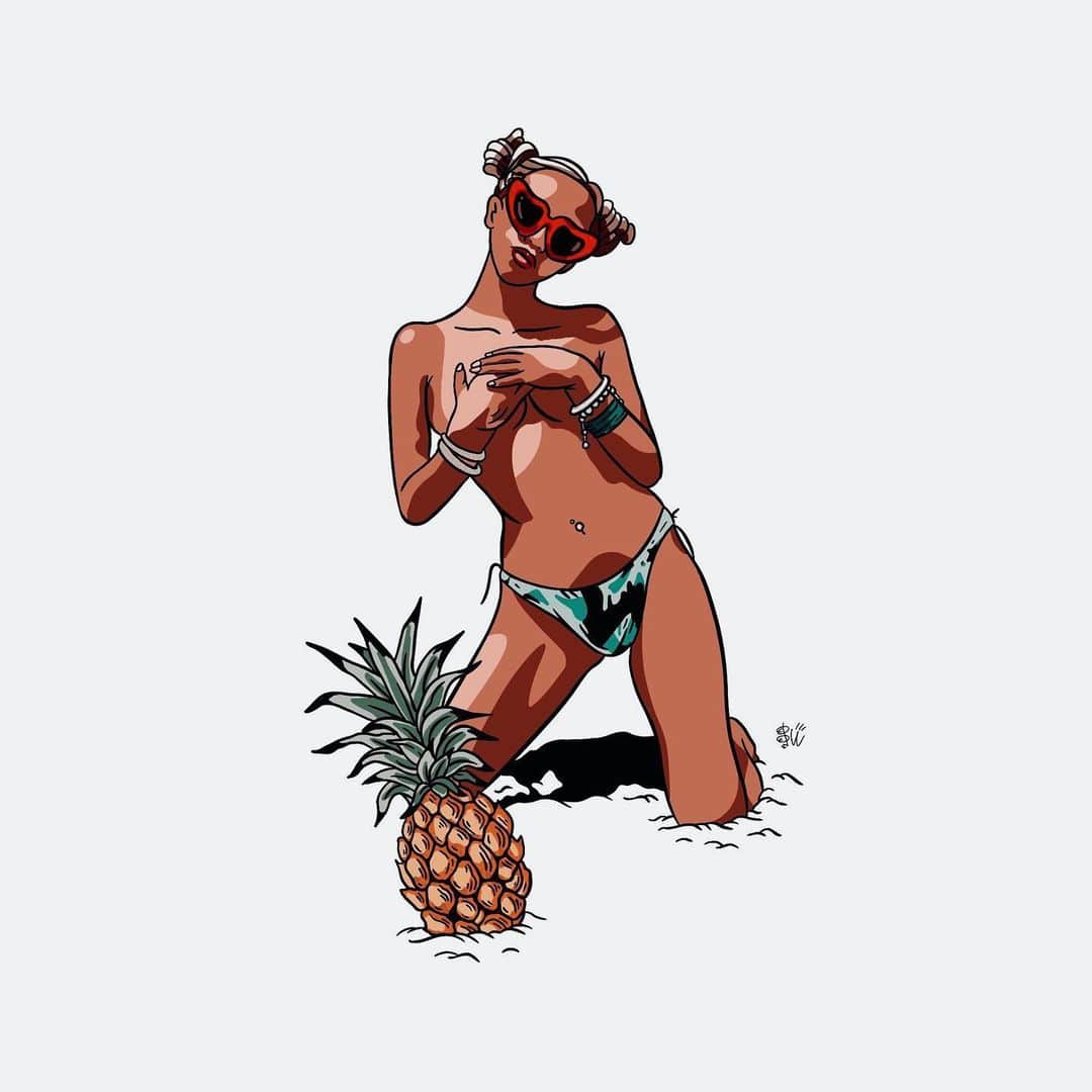 のインスタグラム：「Happy tropical vibes! 🌈 🍍🍍🧡🧡 Illustrated by @barthdayworks 🎨 #goodvibes #goodday 🌴 Thank you!!!!」