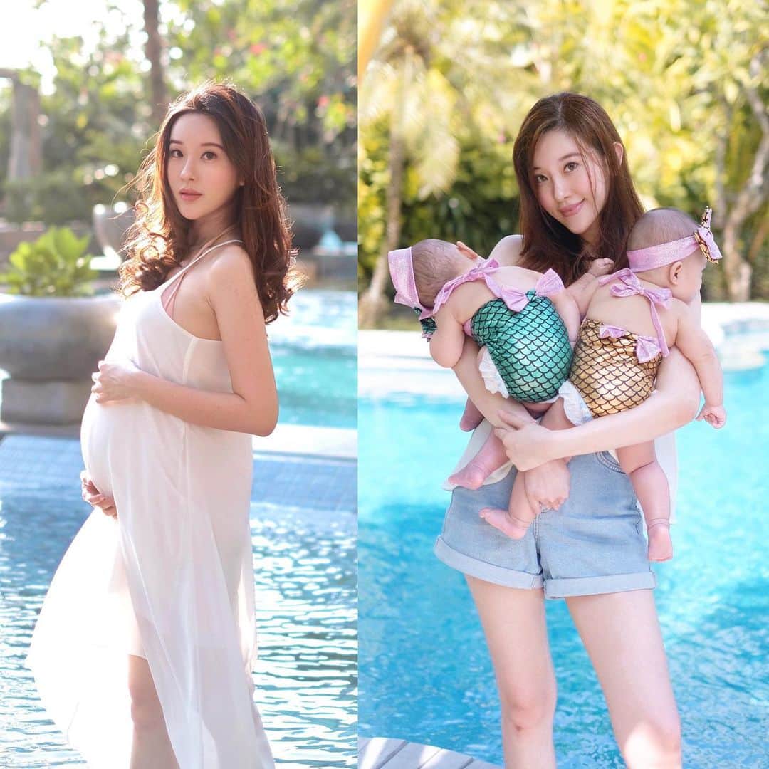 ジェシカ・ヤマダのインスタグラム：「Bertelur 🥚👉🐣🐣 Week 20 pregnancy 👉 26 weeks old bebes. @jessbebes 🥰 . #jesswears #jess🥚 #jessbebes #twinmom #twinbabies #merbabies」