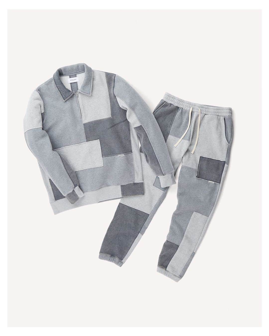 オバディア&サンズのインスタグラム：「Release 001 of the Fall 19 collection is now live on the site featuring the Dune fleece patchwork sweatsuit.」