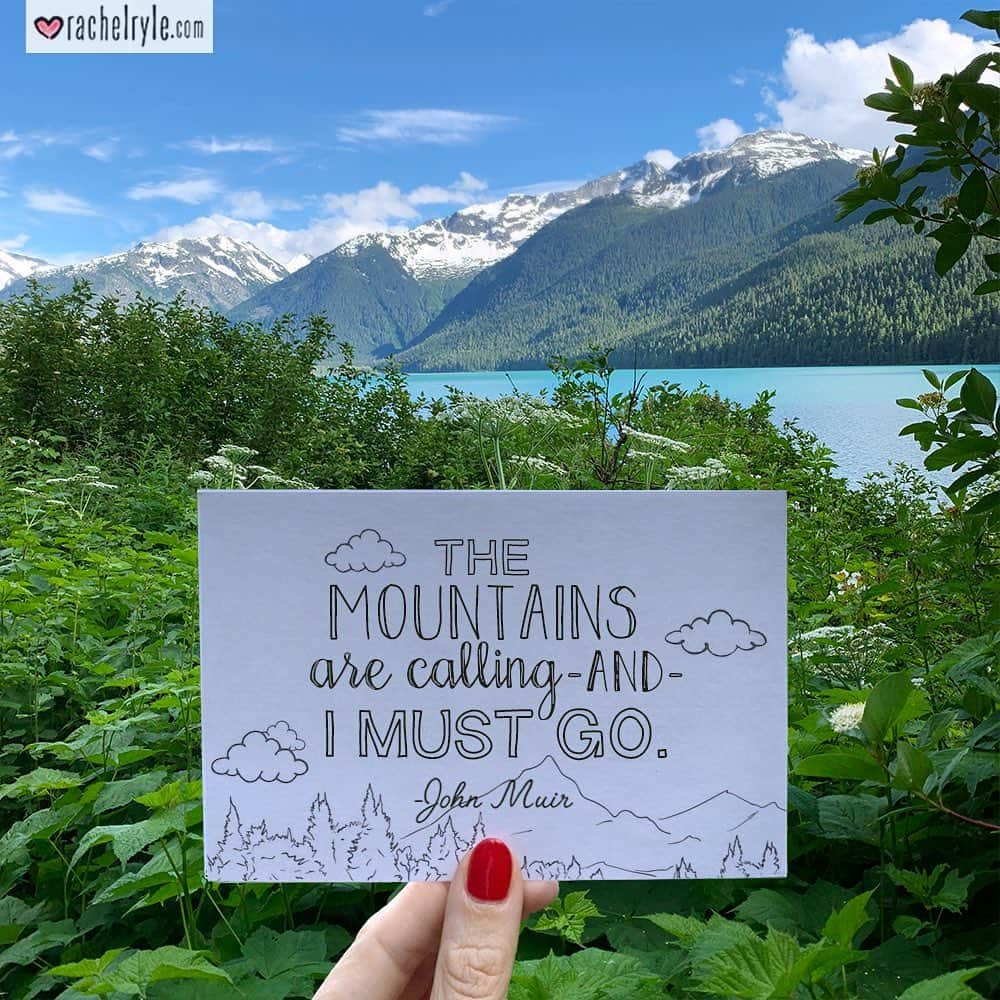 Rachel Ryleさんのインスタグラム写真 - (Rachel RyleInstagram)「Words can’t really express the beauty of Whistler! Though throughout my journey & long hikes, the words of John Muir have never resonated so deeply in my soul. I knew I wanted to capture his meaningful quotes throughout moments of our 10 hour hike to Cheakamus Lake, what I didn’t realize is how much they were going to come alive in the surreal setting & stunning scenery. Mountains have always had a special place in my heart, but this hike outdid any moment I’ve ever had in nature. I still get emotional thinking about how grateful I felt in that forest for the opportunity to travel with @natgeo |@natgeotravel (Seriously!? Who would have thought my art would lead to so much beauty & amazing opportunities. Not bragging, simply giving thanks & gratitude for the good in my life - all thanks to my love for art & creating). I’m putting together some footage that I’ll be sharing in my Story later today of our daylong hike. If you need a moment of mountain beauty, I suggest you tune in and come along for the stroll! I’d love to share the memory & moment with you! #illustration #drawing #mountain #mountaineer #mountainlove #forest #whistler #britshcolumbia #hike #hiking #lake #cheakamuslake #quote #quotes #johnmuir #johnmuirquote」9月7日 2時31分 - rachelryle