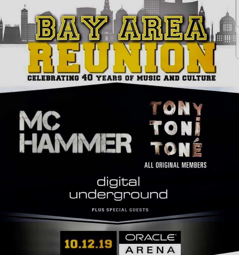 MCハマーのインスタグラム：「Once in a Life Time !!!! 🔥🔥🔥with my Brothers TONY TONI TONE (Original Members Raphael !!! ) we started off together and the LOVE runs deep 👊🏾💯 Plus The incredible Digital Underground 🔥🔥🔥 at HOME at ORACLE 🔥🔥🔥🔥🔥OCT 12 🕺🏿🎙」