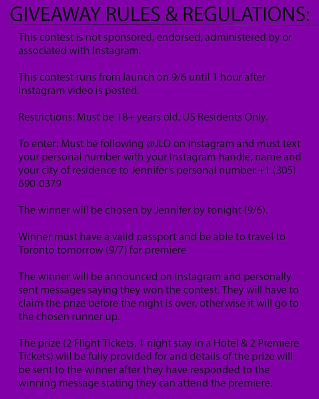 ジェニファー・ロペスさんのインスタグラム写真 - (ジェニファー・ロペスInstagram)「100 MILLION FOLLOWERS?!?! WOW!!!!✨ Humbled and grateful for all of your continued love and support. You guys mean everything to me so TOMORROW I am inviting ONE of you (and a guest) to the PREMIERE of @hustlersmovie in Toronto! All you have to do is text my personal number w/ your Insta handle, name and city of residence: +1 (305) 690-0379 and I’ll respond back within the next few hours if you’re the winner. GO GO GO!!!!!!!! ❤️ ✨✨✨✨✨EDIT! A winner was chosen. Thank you all for texting me ❤️❤️❤️❤️❤️」9月7日 9時26分 - jlo