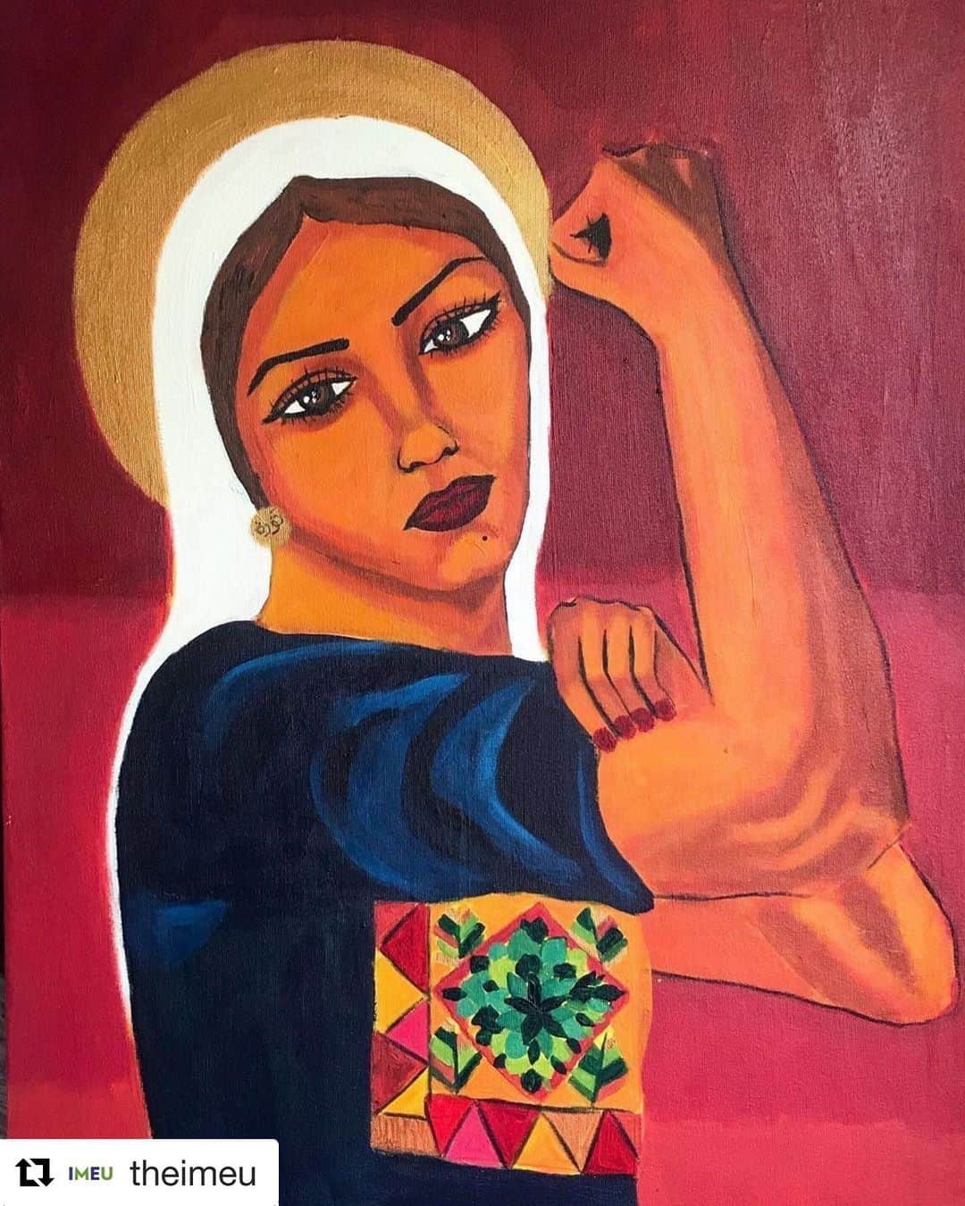 チェリーン・ダビスさんのインスタグラム写真 - (チェリーン・ダビスInstagram)「So touched by this. So sad for Israa and all the amazing women we’ve lost.  #Repost @theimeu with @get_repost ・・・ Palestinian artist Malak Mattar (@malak_mattar_artist) has a new painting out. She writes: "For a long time, Palestinian women have been twice oppressed: by the Israeli occupation and by social pressure from patriarchal elements in society.⠀ Israa Al-Ghareeb was a talented Palestinian makeup artist who was killed by her own brothers...Israa has been killed, but many women are Israa.⠀ Now, it’s time to stand up for women and their rights.⠀ ⠀ Palestinian women are mothers, sisters and daughters. They are strong, resilient and intelligent and have the power to change the world.⠀ ⠀ Portrait inspired by Rosie the Riveter poster.⠀ Thawra is revolution in Arabic."⠀ .⠀ .⠀ #israaghareeb #Palestine #Palestinianwomen #Palestinians #Activism #Art #ArtActivism #Artasactivism #MiddleEast」9月7日 9時29分 - cheriendabis