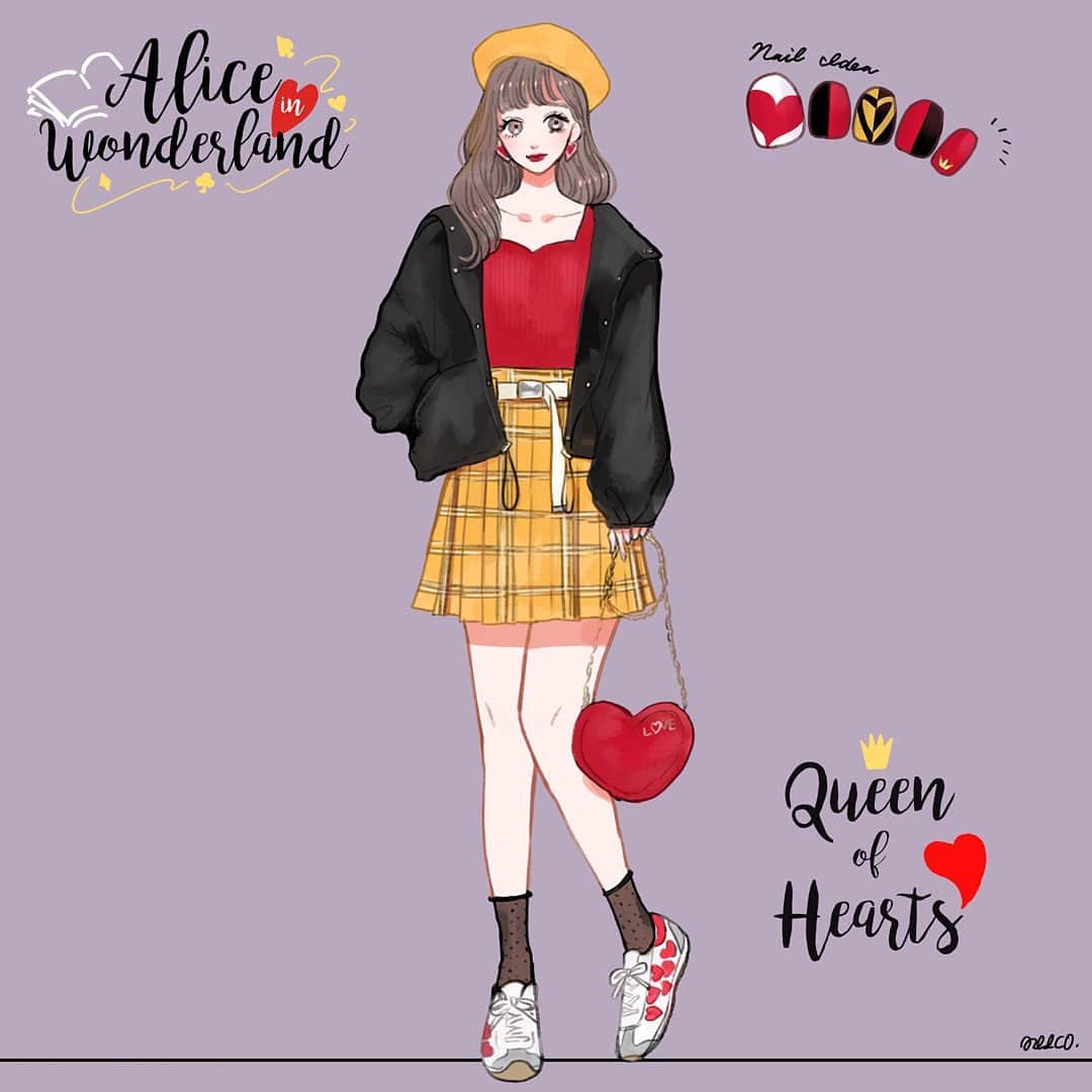 みーこさんのインスタグラム写真 みーこinstagram ハートの女王イメージコーデ イラスト ファッション ファッションコーデ ファッションイラスト ディズニー ディズニーバウンド バウンドコーデ ハートの女王 不思議の国のアリス ヴィランズ