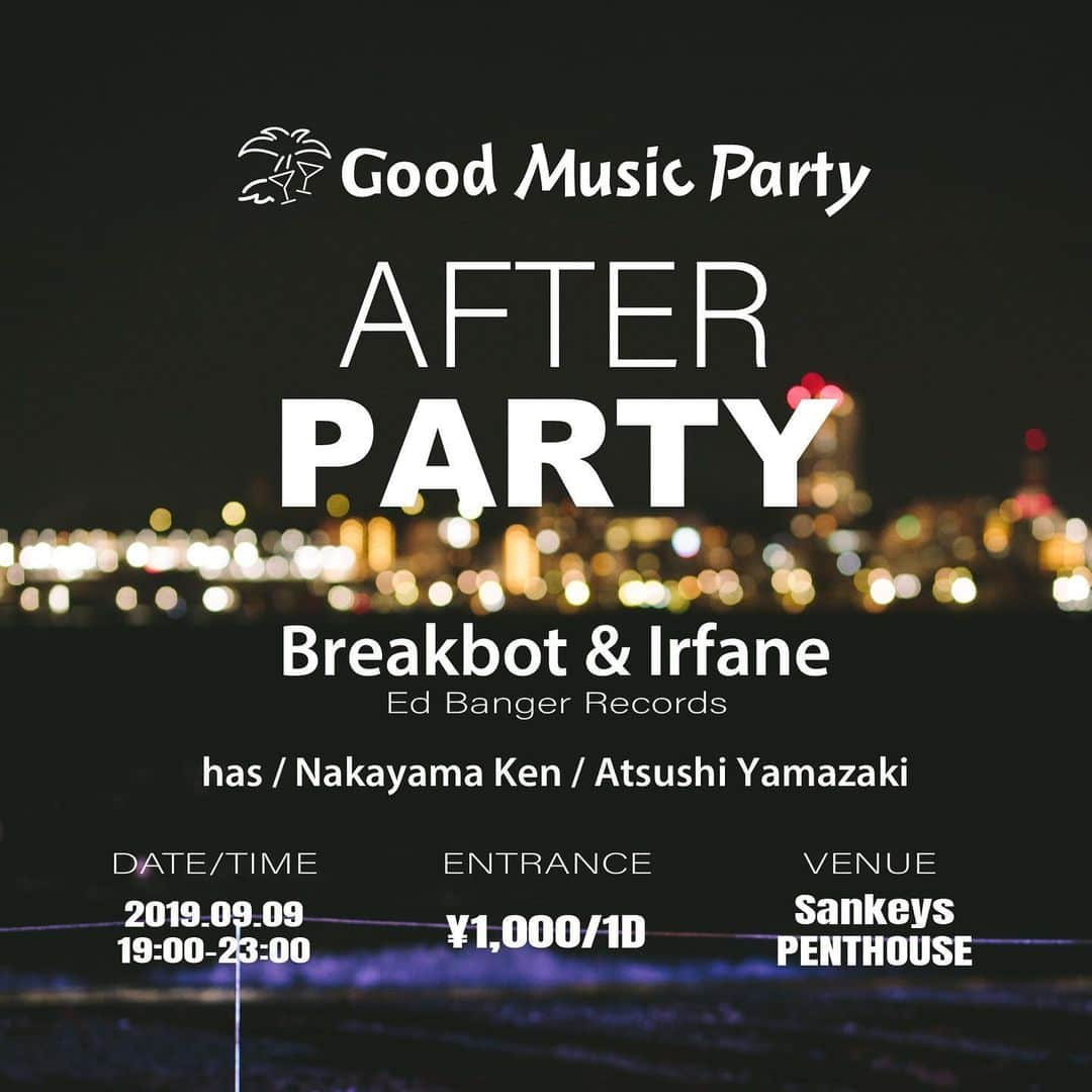 Tropical Discoのインスタグラム：「【AfterParty のお知らせ】  猿島にて、今年も10日間行われたGood Music Partyにご来場頂きましてありがとうございました‼️ .  明日9.9（月）19時より、場所を猿島から都内 @sankeyspenthouse に移し、After Partyを行います🌈🌴🕺🌈🌴🕺🌈🌴 .  昨夜のLast Partyにも出演した @breakbot と @irfane も登場🔥🔥🔥🔥 ローカルDJは @hasu @discogorila @atsushiyamazaki で締めくくります。 .  なお、エントランスはドリングフィーのみでご入場可能です。 . 皆さまのご来場お待ちしております！👋 We are having an after party of Good Music Party in Sarushima atSankeys PENTHOUSEwith @breakbot & @irfane on Sep 9th!!! Join us!!! #goodmusicparty #sarushima #afterparty」