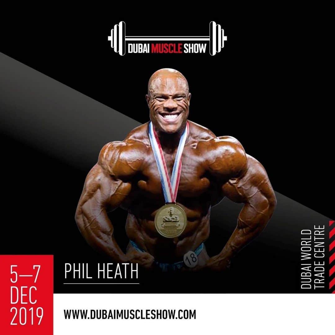Phil Heathのインスタグラム：「Come December 5-7th I’ll be at the @dubaimuscleshow and I can not wait to see you as this will also be my first time at this particular event. We are expecting a huge turnout so get your tickets now while they last.  #PhilHeath #7xMrOlympia #DubaiMuscleShow」