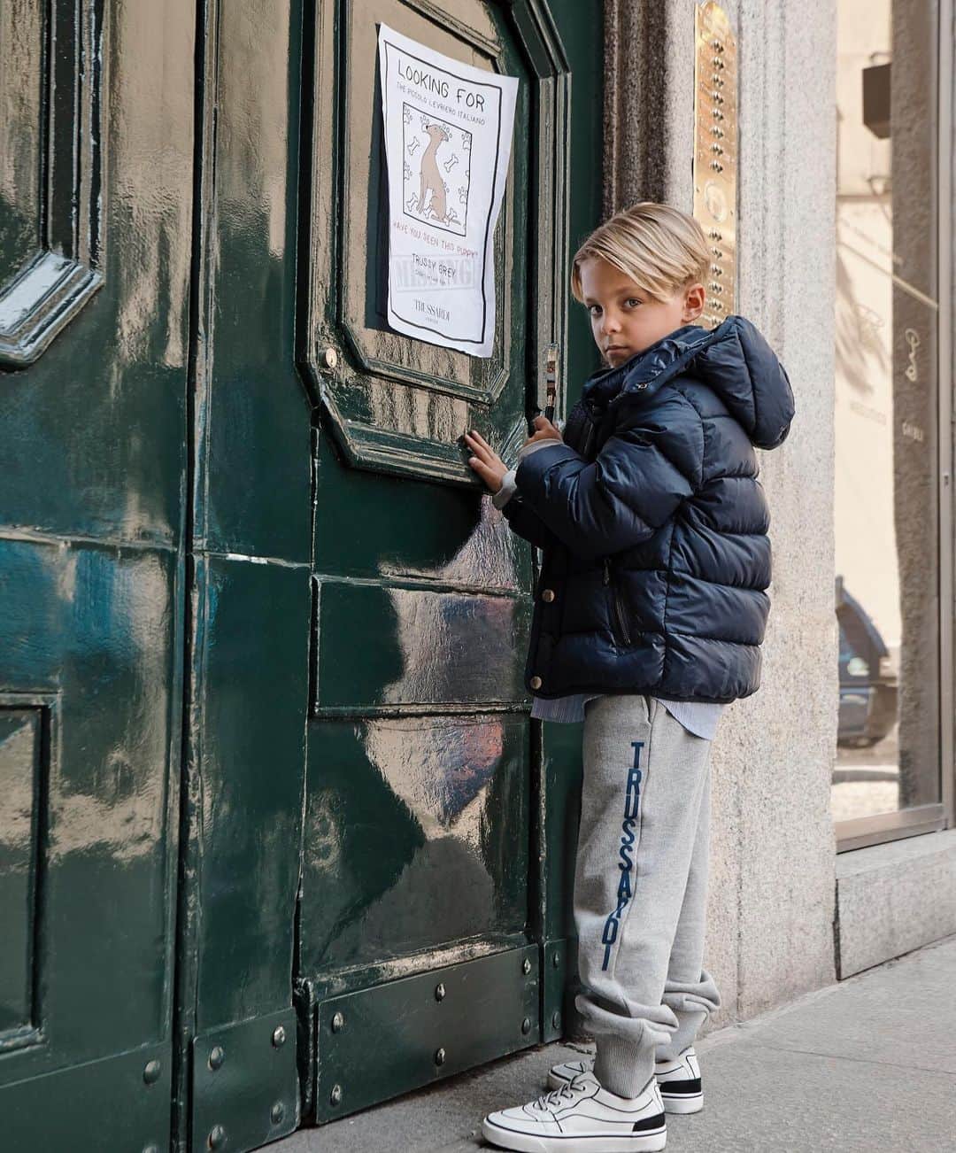 のインスタグラム：「Have you seen this puppy? @kevin_fontanella_official - #LookingforTrussyGrey #TrussardiJunior」