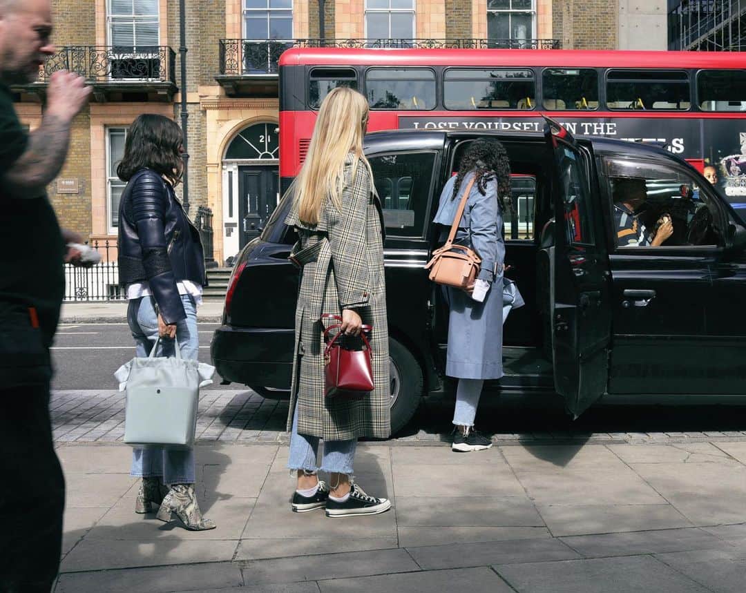 Sophie Hulmeのインスタグラム：「Join the queue. New season outerwear and bags are in high demand... Here, meet The Knot, The Albion Cube and The Bolt, neatly paired with brand new trenches and bikers. #comingsoon」