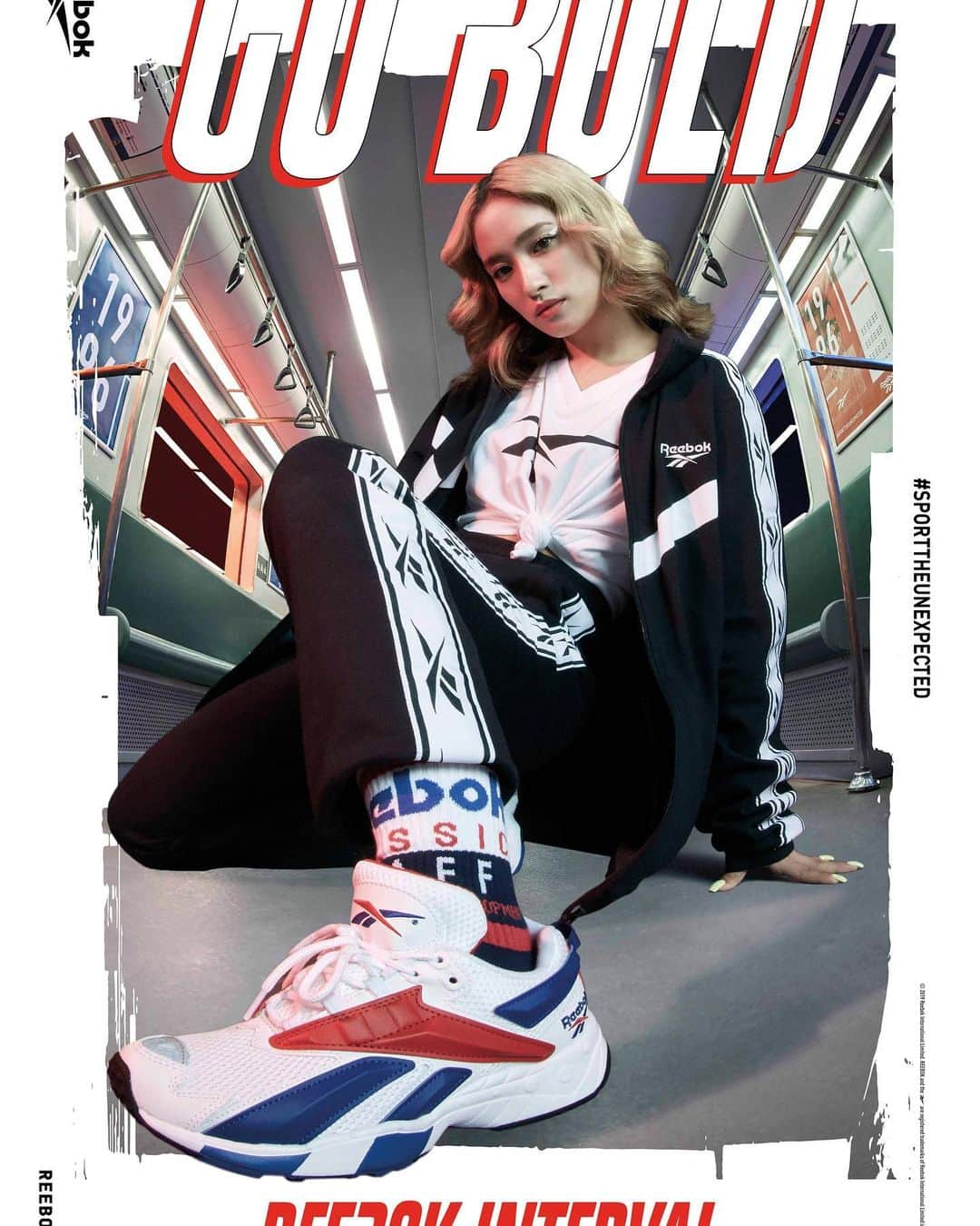 スダンナユズユリーのインスタグラム：「👟.﻿ ﻿ リーボック、イメージムービーに﻿ YURINOが登場✨﻿ ﻿ ﻿ 9 月 13 日(金)に発売する﻿ 最新モデルの「INTERVAL」﻿ ﻿ その「INTERVAL」のメインメッセージである﻿ “GO BOLD”を体現したイ メージムービーでは、﻿ YURINO が、通勤時間中の退屈な地下鉄に﻿ 乗り込み、 車内を即興のキャットウォークに﻿ 変えて、乗客にセンセーションを起こす様を﻿ 描いています!!﻿ ﻿ ﻿ 公開中ですので﻿ 是非、チェックしてください💥﻿ ﻿ https://youtu.be/uu-sb1JBv3U」