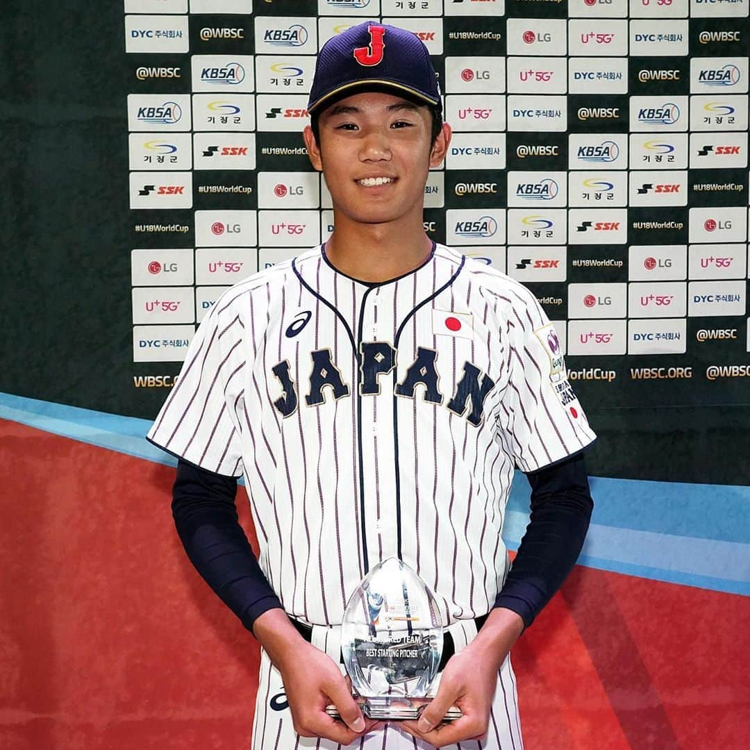 侍ジャパンさんのインスタグラム写真 - (侍ジャパンInstagram)「⠀ 第29回 WBSC U-18ベースボールワールドカップ  悲願の優勝は叶わず5位に終わった今大会⚾️ 3選手が個人タイトルを受賞しました✌️✨ ⠀ ベストナイン（先発投手） #奥川恭伸 #星稜  ベストナイン（一塁手） #韮澤雄也 #花咲徳栄  最多本塁打 #西純矢 #創志学園  #侍ジャパン #U18代表 #ワールドカップ #U18WorldCup」9月9日 16時09分 - samuraijapan_official