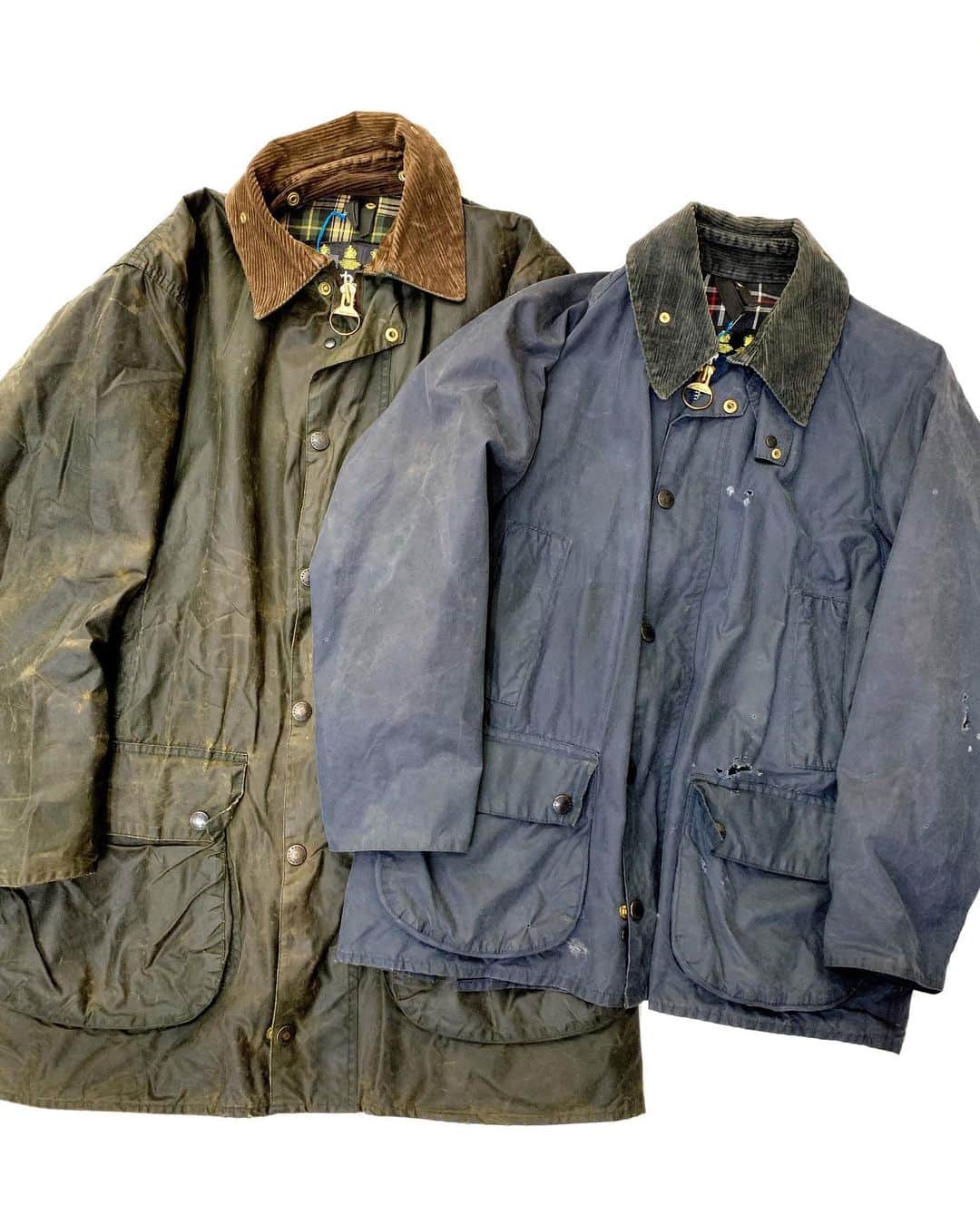 のインスタグラム：「Barbour 'BORDER' ¥15000+tax 肩幅 52cm 身幅 65cm 着丈 87cm 袖丈 58cm . 'BEDALE' ¥12000+tax 裄丈 71cm 身幅 56cm 着丈 69cm 袖丈 脇下〜 50cm . 通販も可能です。 お問い合わせはお電話で承ります。 . #お問い合わせはお電話で承ります #jammru #osaka  #fashion  #streetstyle  #streetfashion  #vtg  #vintage  #used  #usedclothing  #古着 #古着屋 #ファッション #70s #80s #90s#barbour #border#bedale」