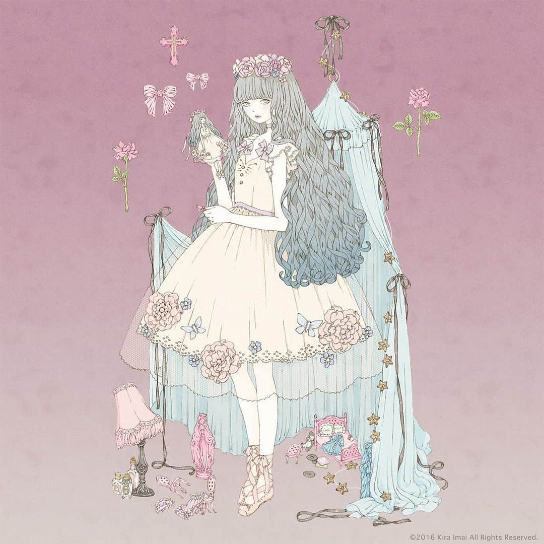 今井キラのインスタグラム：「ℳ𝒶𝓇𝓉𝒾𝓃𝒶﻿ 𝟸𝟶𝟷𝟼﻿ ﻿ 🌷﻿ ﻿ 🌷﻿ ﻿ 🌷﻿ ﻿ #dollhouse #doll #ribbon #🎀 #dolly #kiraimai #イラスト #sweetlolita #ロリータ #illustrator #イラストレーター #lolitafashion #🌷」