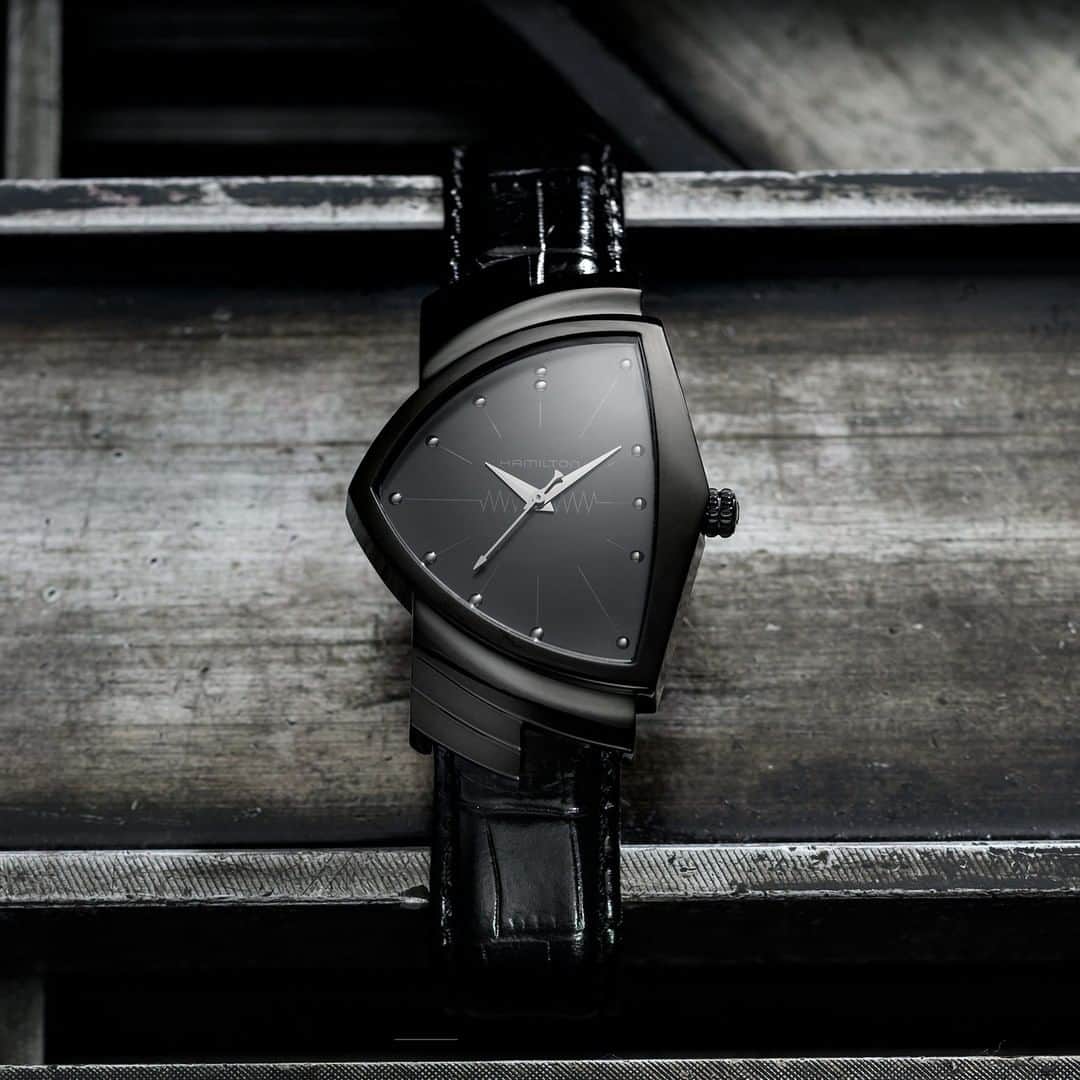 のインスタグラム：「Our iconic Ventura gets a brand new look in this full black edition. Available in Japan now, worldwide from November #hamiltonwatch」
