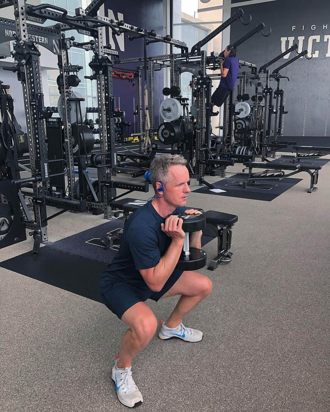 ルーク・ドナルドのインスタグラム：「Big thanks to my NU family for letting me use their incredible new facility this morning to get in a good sweat. Brought back some good memories walking around campus 💜 🏋🏽‍♀️🍑#ryanfieldhouse #NU #squats #wildcats」