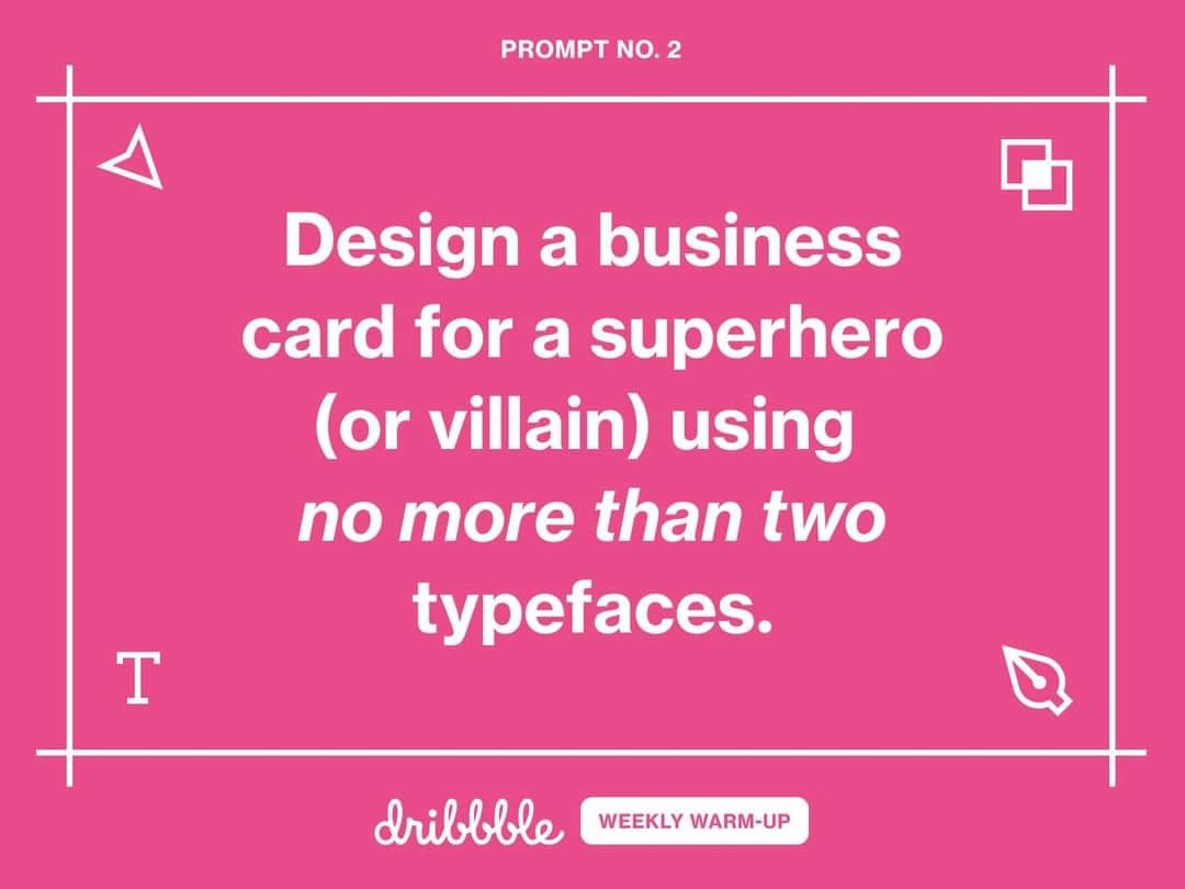 Dribbbleさんのインスタグラム写真 - (DribbbleInstagram)「We’re back for another Weekly Warm-Up! This week you’re challenged to design a business card for a superhero (or villain)—using a maximum of TWO TYPEFACES. This Weekly Warm-Up concludes September 14, so don’t miss out on your chance to show off your design superpowers! – Link in bio⠀ ⠀ #dribbbleweeklywarmup」9月10日 22時00分 - dribbble