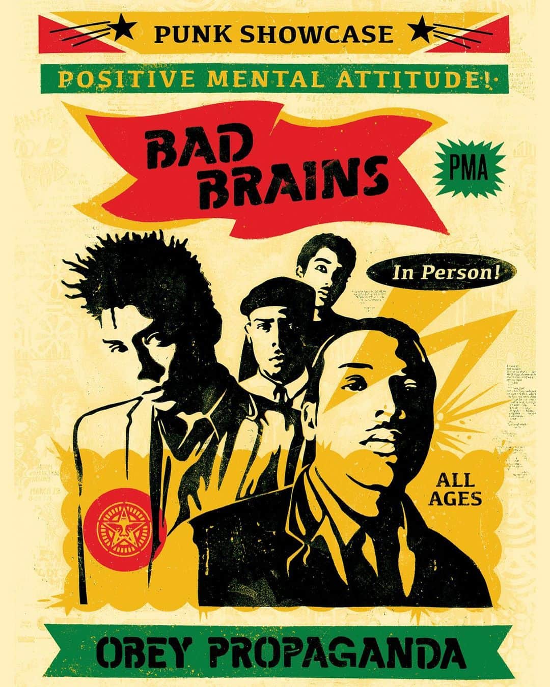 Shepard Faireyのインスタグラム：「As dark and confusing as the times may seem right now, we gotta remember to keep the P.M.A. (Positive Mental Attitude)! – Shepard ⠀⠀⠀⠀⠀⠀⠀⠀⠀⁣ From the archives: Bad Brains Punk Showcase Rasta, 2016 Screenprint 18 x 24 inches ⠀⠀⠀⠀⠀⠀⠀⠀⠀⁣ #badbrains #PMA #throwback #obey #obeygiant #shepardfairey #subliminalprojects」