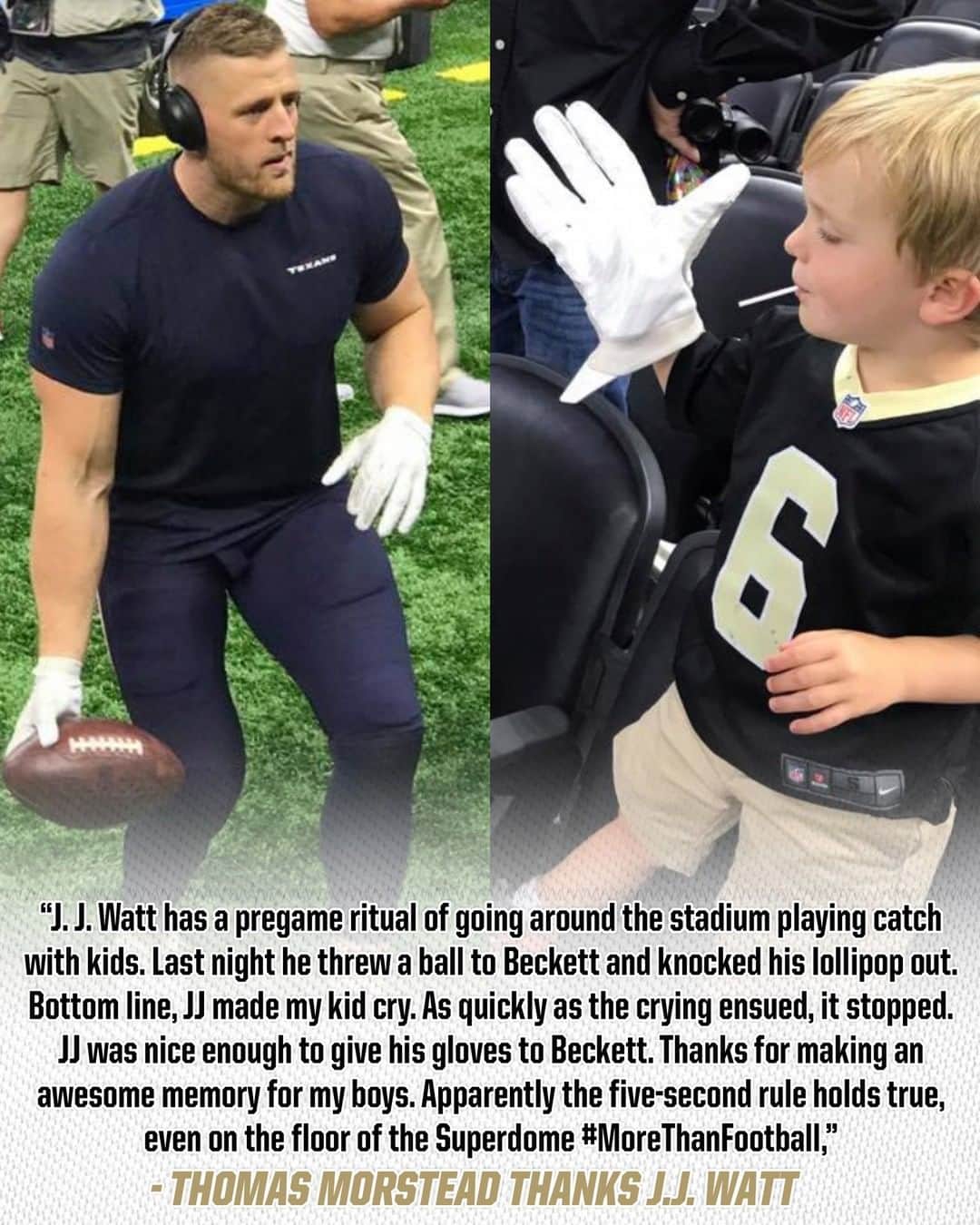 ニューオーリンズ・セインツさんのインスタグラム写真 - (ニューオーリンズ・セインツInstagram)「@JJWatt provided a special moment for @ThomasMorstead's kids prior to the game 😊⁠ ⁠ #MoreThanFootball |#NFL | #Saints」9月11日 0時15分 - saints