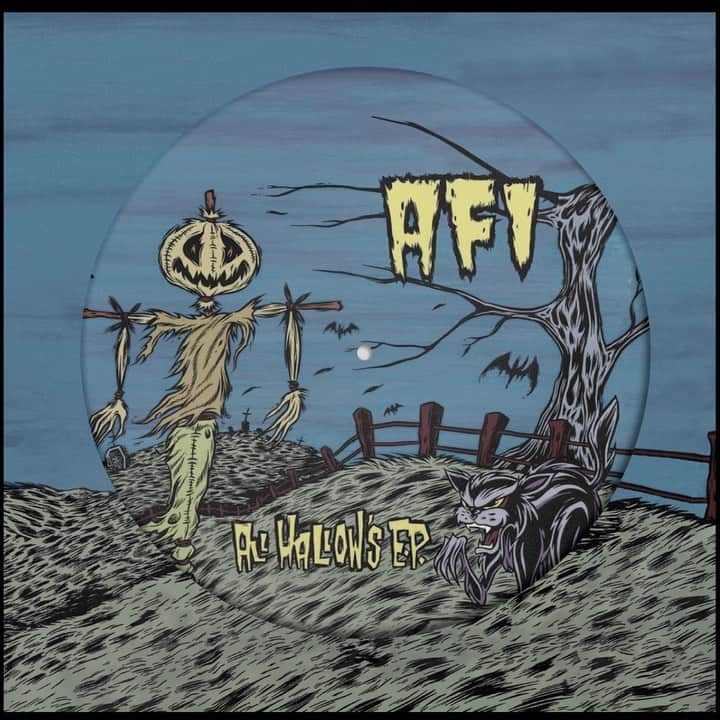 AFIのインスタグラム：「Sometimes just waking is surreal. I pass right through the nameless ones... To commemorate 20 years of All Hallow’s E.P., we are releasing a limited quantity of anniversary picture discs, along with special T-shirt and patch bundles. Pre-order yours at the link in bio 🎃」