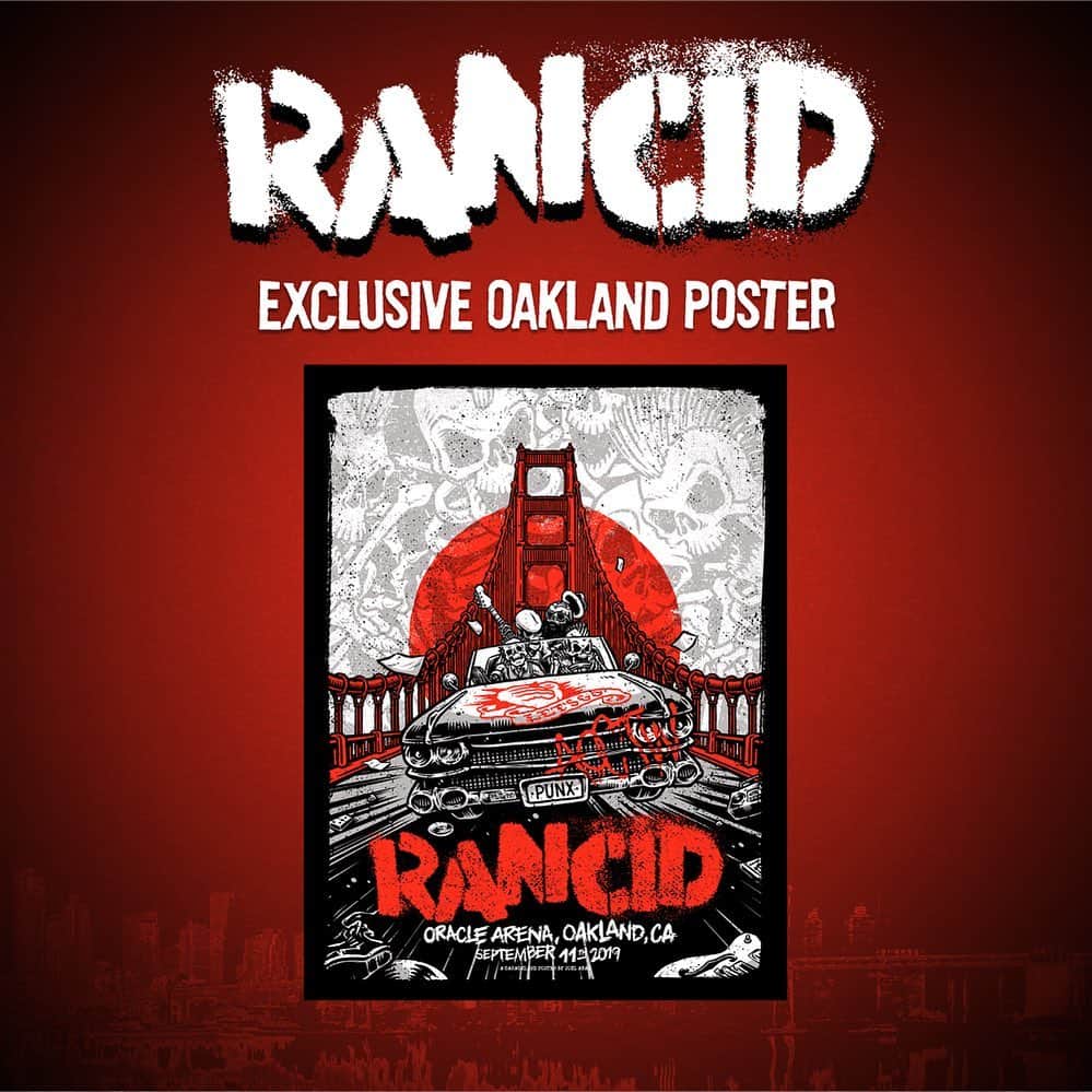 Rancidさんのインスタグラム写真 - (RancidInstagram)「OAKLAND, see you tomorrow at the @oraclearenaoakland with @officialmisfits, @eternally_damned and Cro-Mags! This exclusive poster will be available from the merch table!  Art by @joelabad」9月11日 3時03分 - rancid