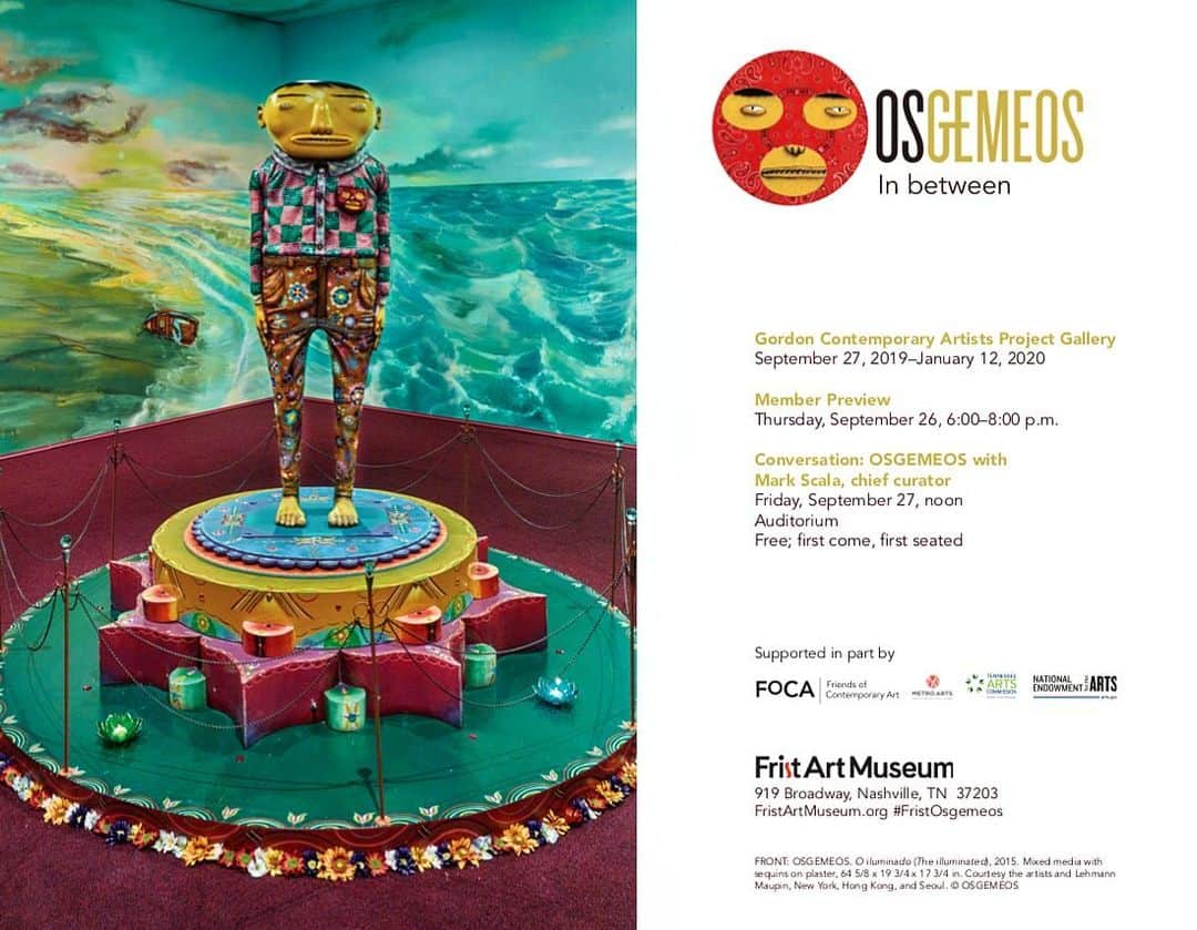 osgemeosさんのインスタグラム写真 - (osgemeosInstagram)「OSGEMEOS exhibition “In between” curated by Mark Scala at the Frist Art Museum, September 27, 2019 - January 12, 2020 @fristartmuseum Join us for a conversation with Mark Scala on Friday, September 27 at 12pm. Abriremos a exposição “In between”, curadoria de Mark Scala no 👉🏼 Frist Art Museum, 27 de Setembro de 2019 - 12 de Janeiro de 2020 SAVE DE DATE  @fristartmuseum e #osgemeos Junte-se a nós para um bate-papo com Mark Scala na Sexta-Feira, dia 27 de Setembro de 2019, ao meio dia (12:00hs). Nashville TN / USA #fristartmuseum」9月11日 3時54分 - osgemeos
