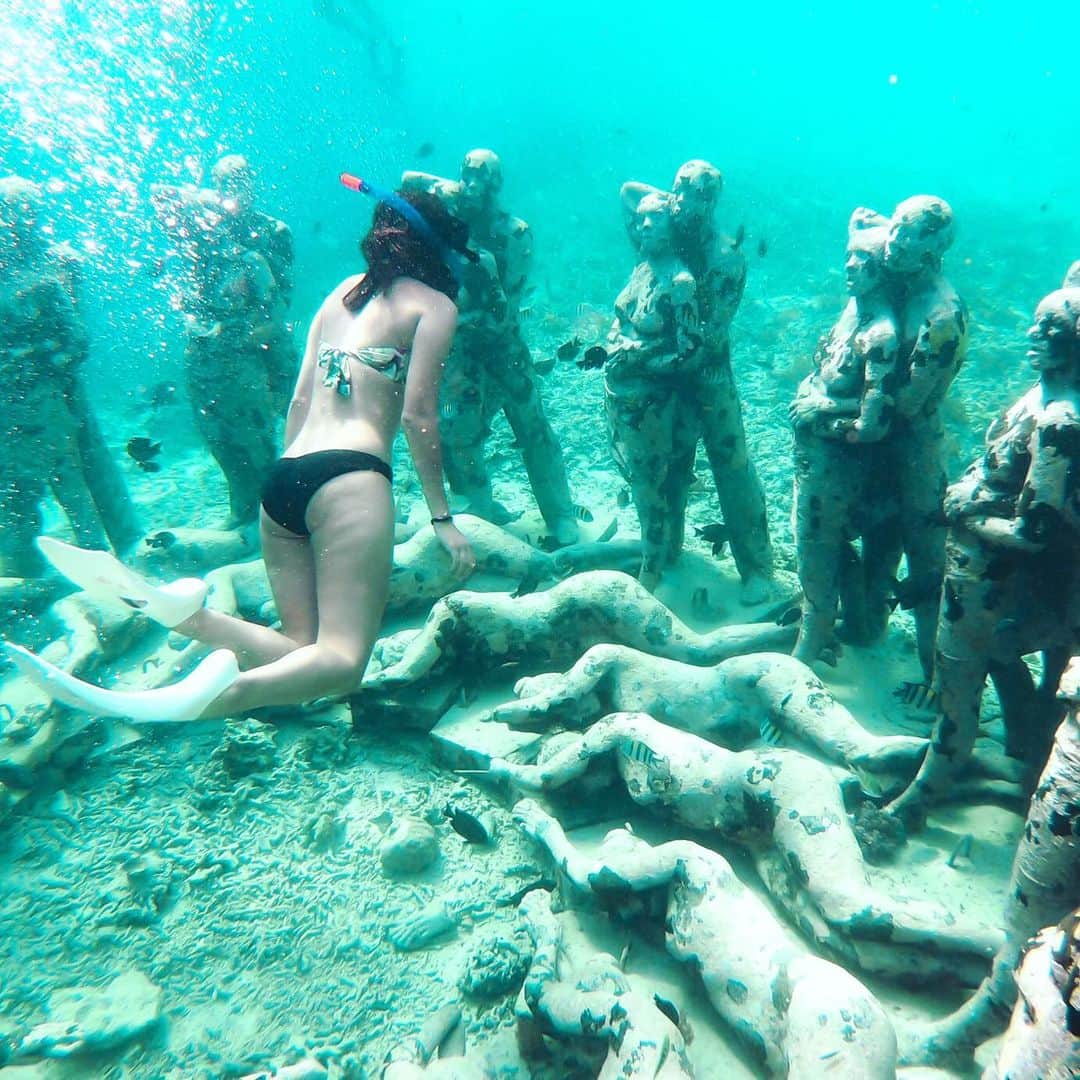 wacameraのインスタグラム：「Hello statues🐟 昔、何キロも遠泳させられたことがあって、その時は余裕だったのに大人になってから浮き輪なしで海に入ることが怖くなるのはなんなんでしょうかね。衰えかな😂」