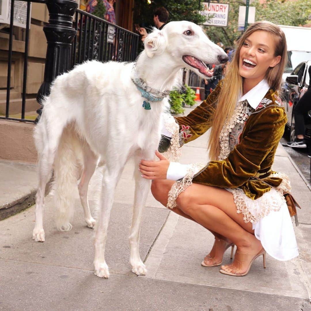 ニーナ・アグダルのインスタグラム：「*goes to a fashion lunch, hangs out with a dog on the street* Thank you @etro for having me! I felt semi royal in this dope jacket」