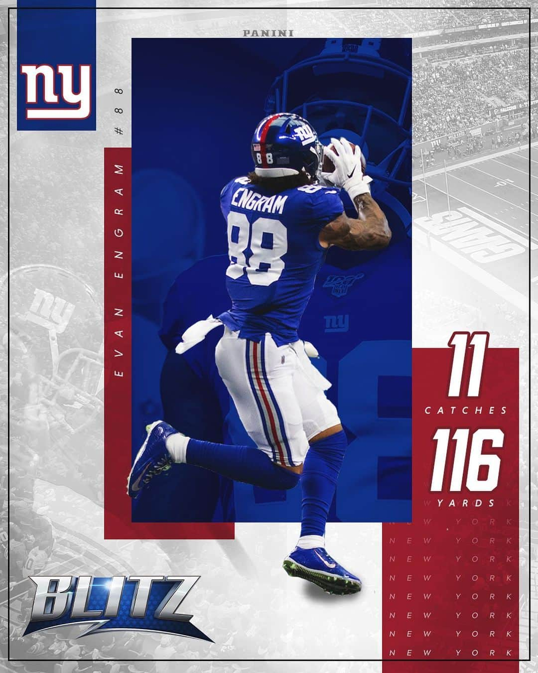 New York Giantsさんのインスタグラム写真 - (New York GiantsInstagram)「A career-high 11 catches for 8️⃣8️⃣ . . . Link in bio to download the @paniniamerica Blitz App & get your digital trading card pack free w/ promo code 'BlitzGiants1' #WhoDoYouCollect」9月12日 7時46分 - nygiants