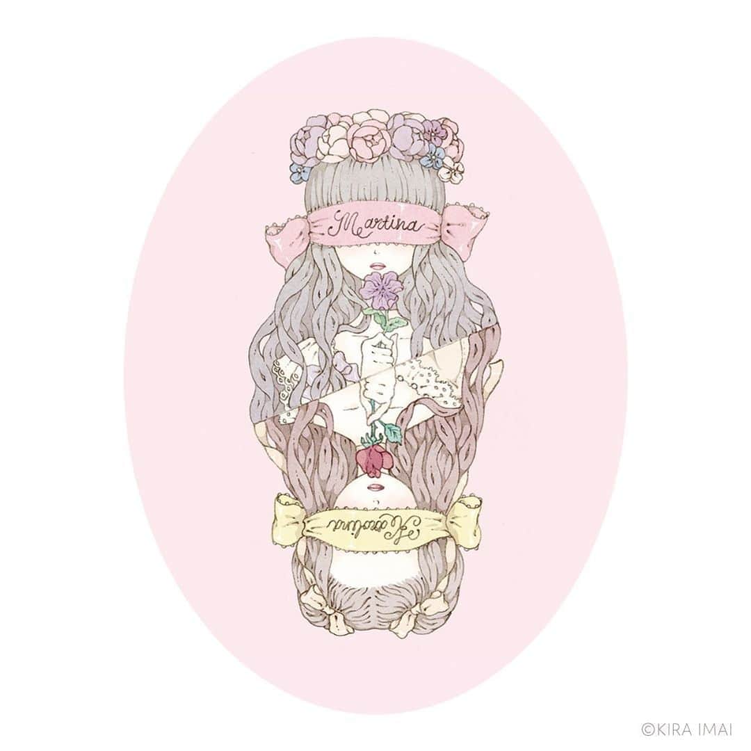 今井キラのインスタグラム：「𝒦𝒶𝓇ℴ𝓁𝒾𝓃𝒶 & ℳ𝒶𝓇𝓉𝒾𝓃𝒶﻿ 𝟸𝟶𝟷𝟽﻿ ﻿ 🌷﻿ ﻿ 🌷﻿ ﻿ 🌷﻿ ﻿ #ribbon #🎀 #pink #ピンク #kiraimai #イラスト #sweetlolita #ロリータ #illustrator #イラストレーター #lolitafashion」
