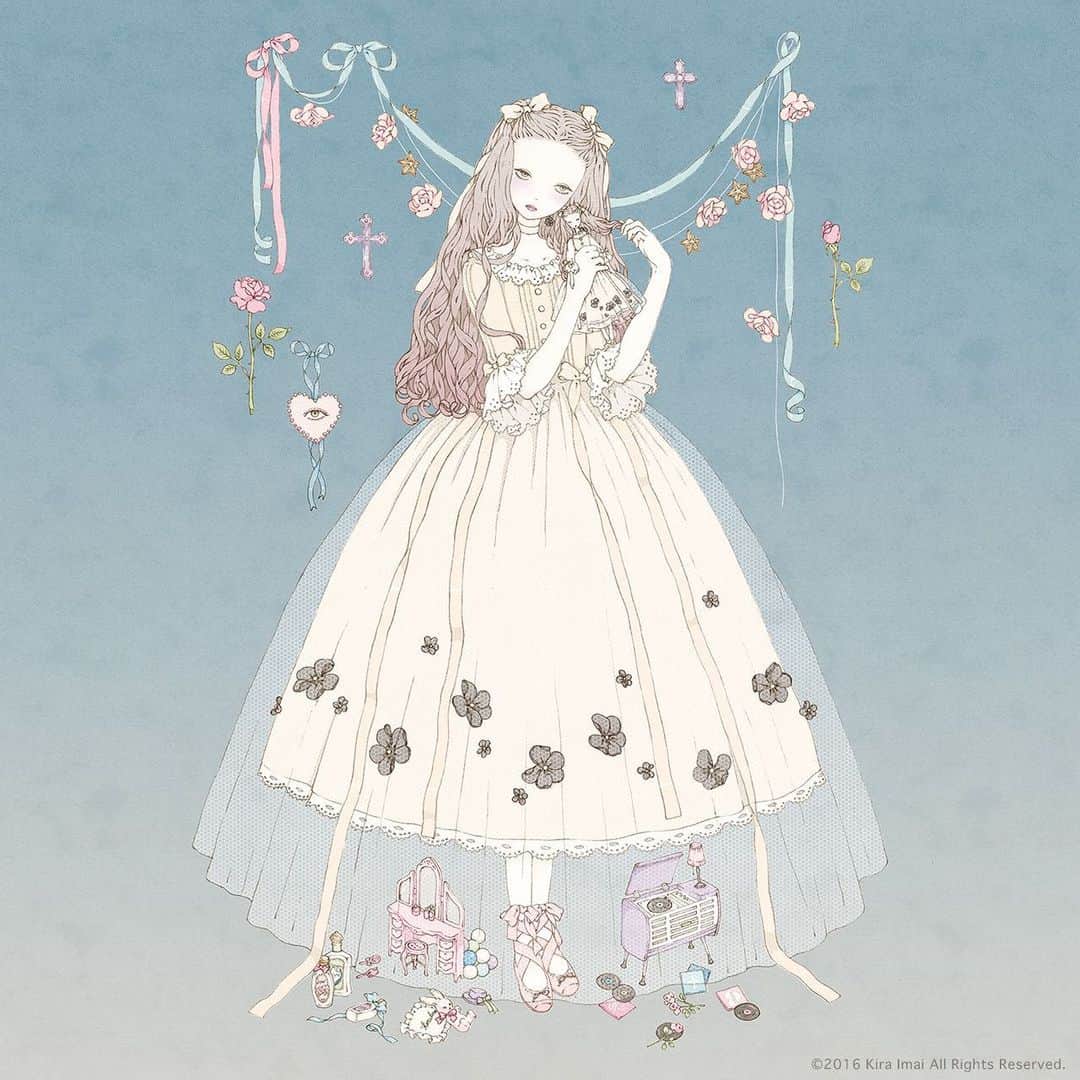 今井キラのインスタグラム：「𝒦𝒶𝓇ℴ𝓁𝒾𝓃𝒶﻿ 𝟸𝟶𝟷𝟼﻿ ﻿ 🌷﻿ ﻿ 🌷﻿ ﻿ 🌷﻿ ﻿ #dollhouse #doll #ribbon #🎀 #dolly #kiraimai #イラスト #sweetlolita #ロリータ #illustrator #イラストレーター #lolitafashion #🌷」