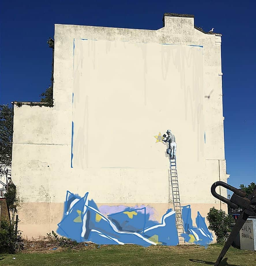 バンクシーさんのインスタグラム写真 - (バンクシーInstagram)「. Oh. I had planned that on the day of Brexit I was going to change the piece in Dover to this.. But seems they’ve painted over it. Nevermind. I guess a big white flag says it just as well.」9月12日 23時00分 - banksy