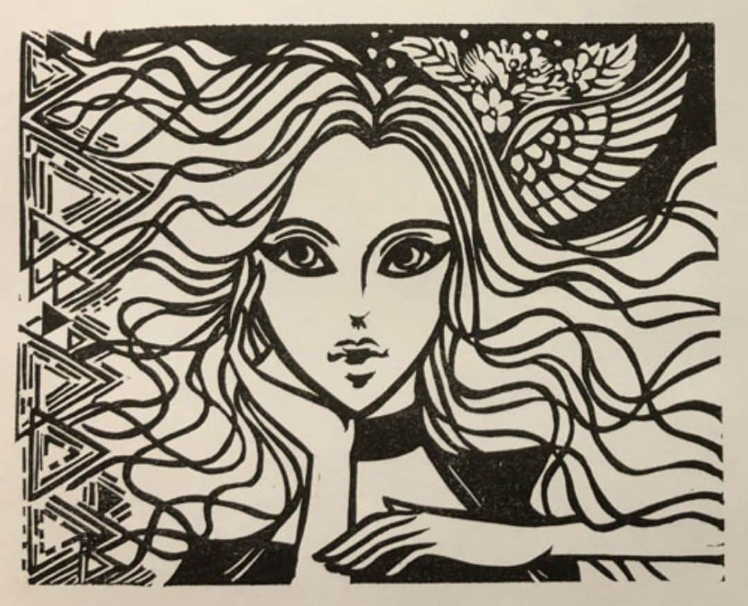 桃吐マキルのインスタグラム：「版画、心を込めて彫りました。 #版画」
