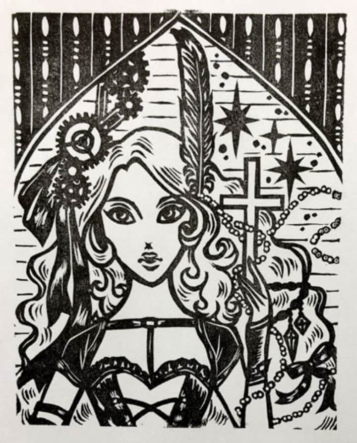 桃吐マキルのインスタグラム：「版画、愛を込めて彫りました。 #版画」